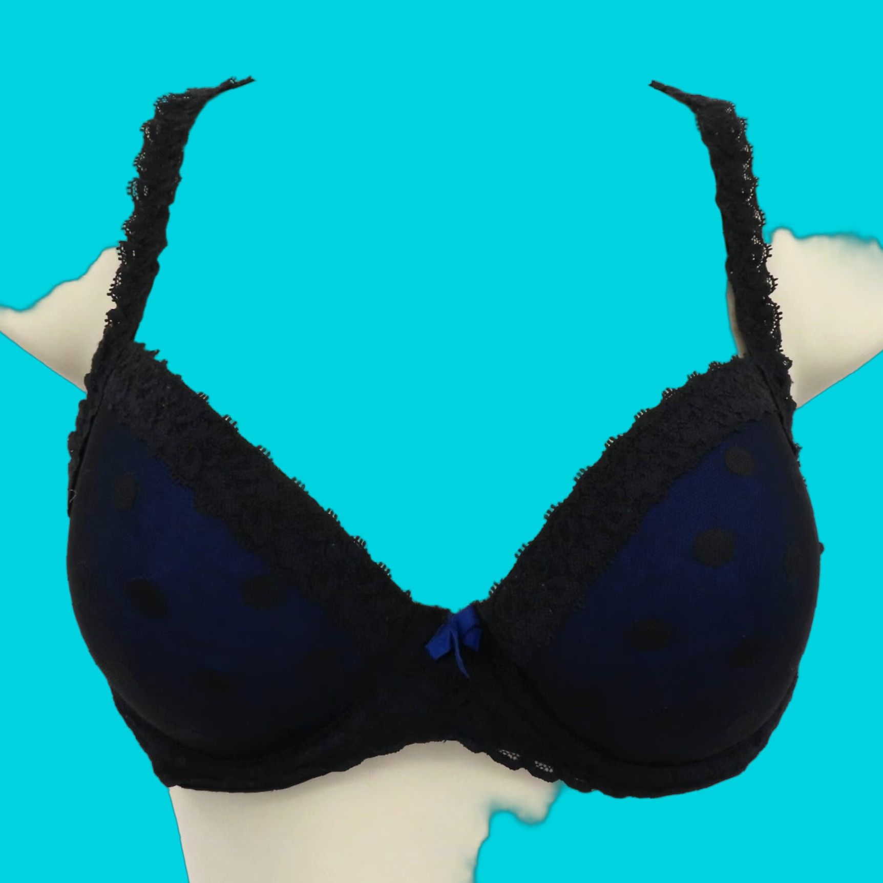 Victoria's Secret PINK Victoria's Secret Bra Demi Underwired Lace Wing 34C Black Polka Dot Dotted Wired Adjustable Straps 34 Cup C Women) Size ONE SIZE - 1 Thumbnail