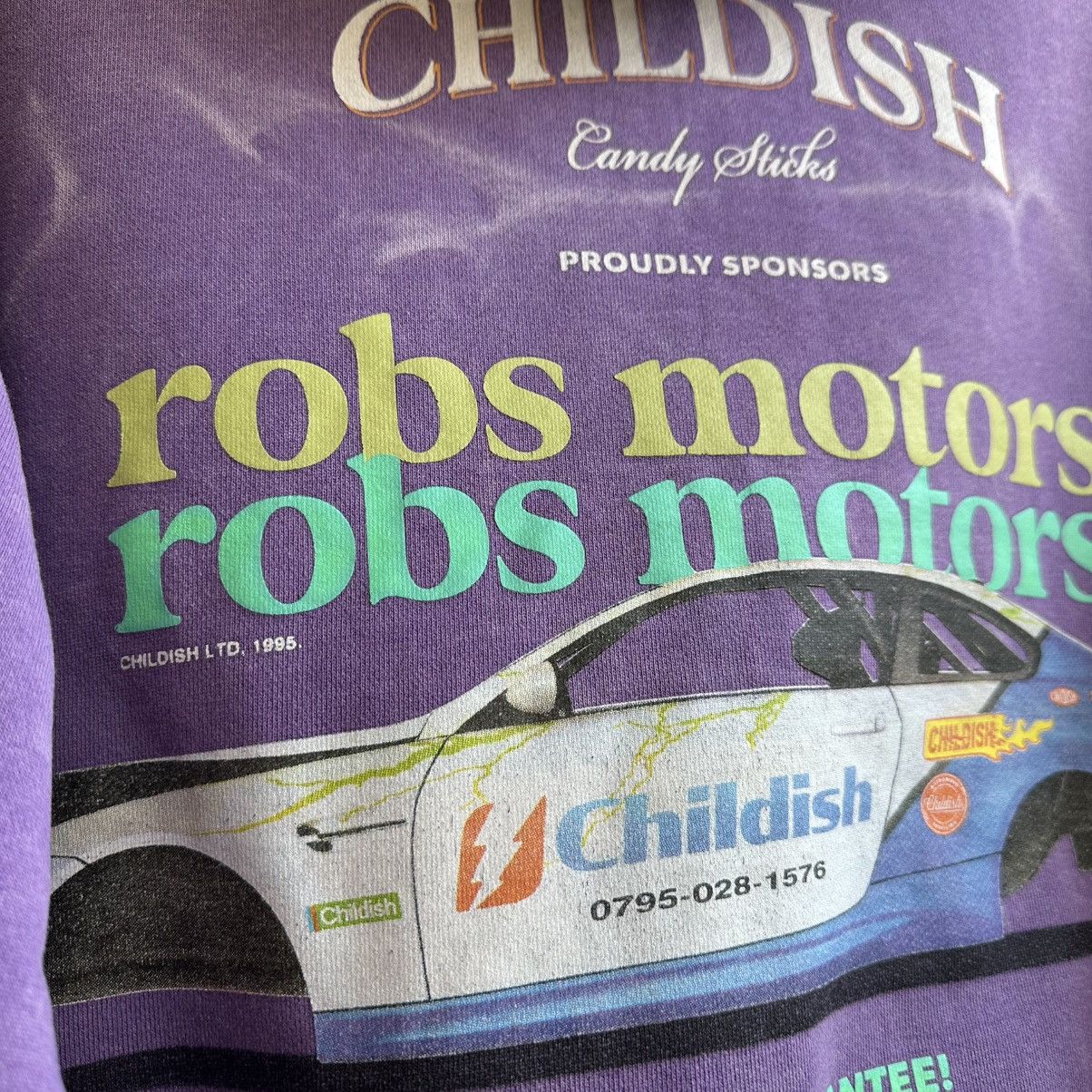 CHILDS VINTAGE 1995 CHILDISH ROBS MOTORS RACING PURPLE HOODIE Size US S / EU 44-46 / 1 - 6 Thumbnail
