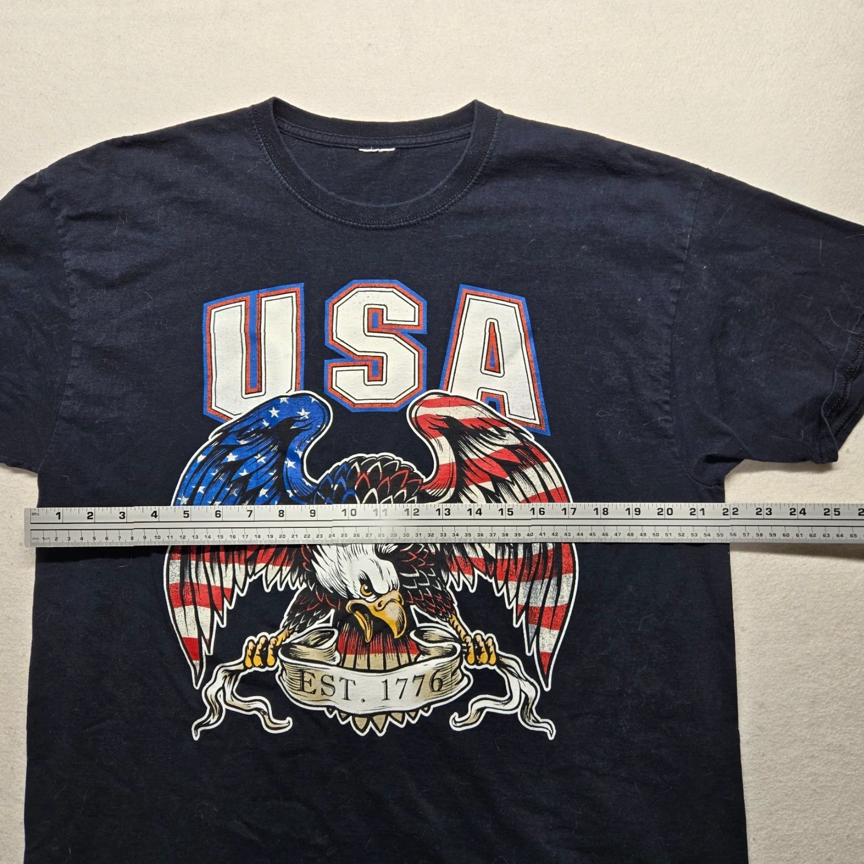 Vintage Patriotic Shirt USA Flag 1776 Forth July Adult XL Black T-Shirt Size US XL / EU 56 / 4 - 5 Thumbnail