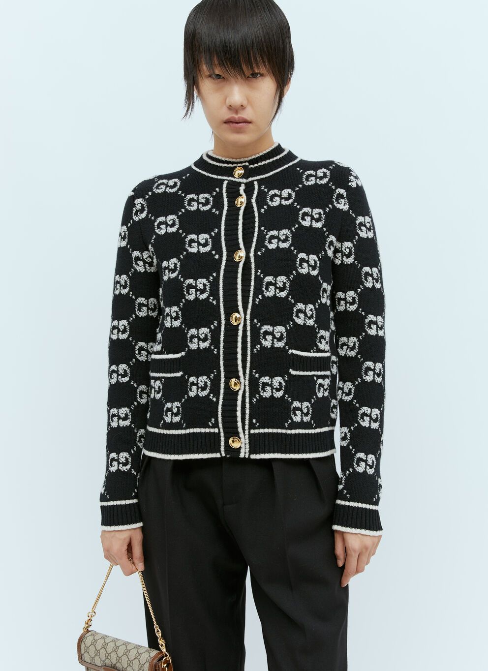 image of Gucci Gg Wool Bouclé Jacquard Cardigan in Black, Women's (Size XS)