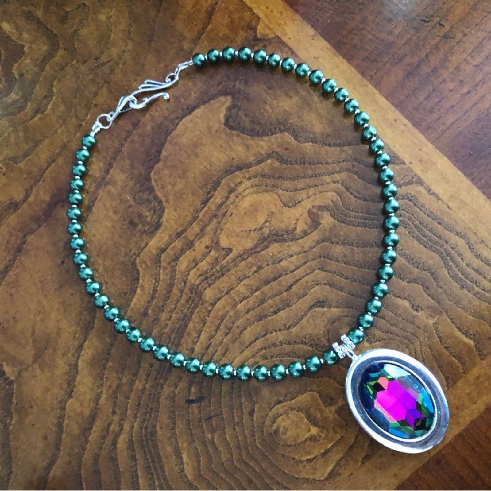 Handmade Handcrafted repurpose rainbow faceted stone Pearl necklace Size ONE SIZE - 11 Thumbnail