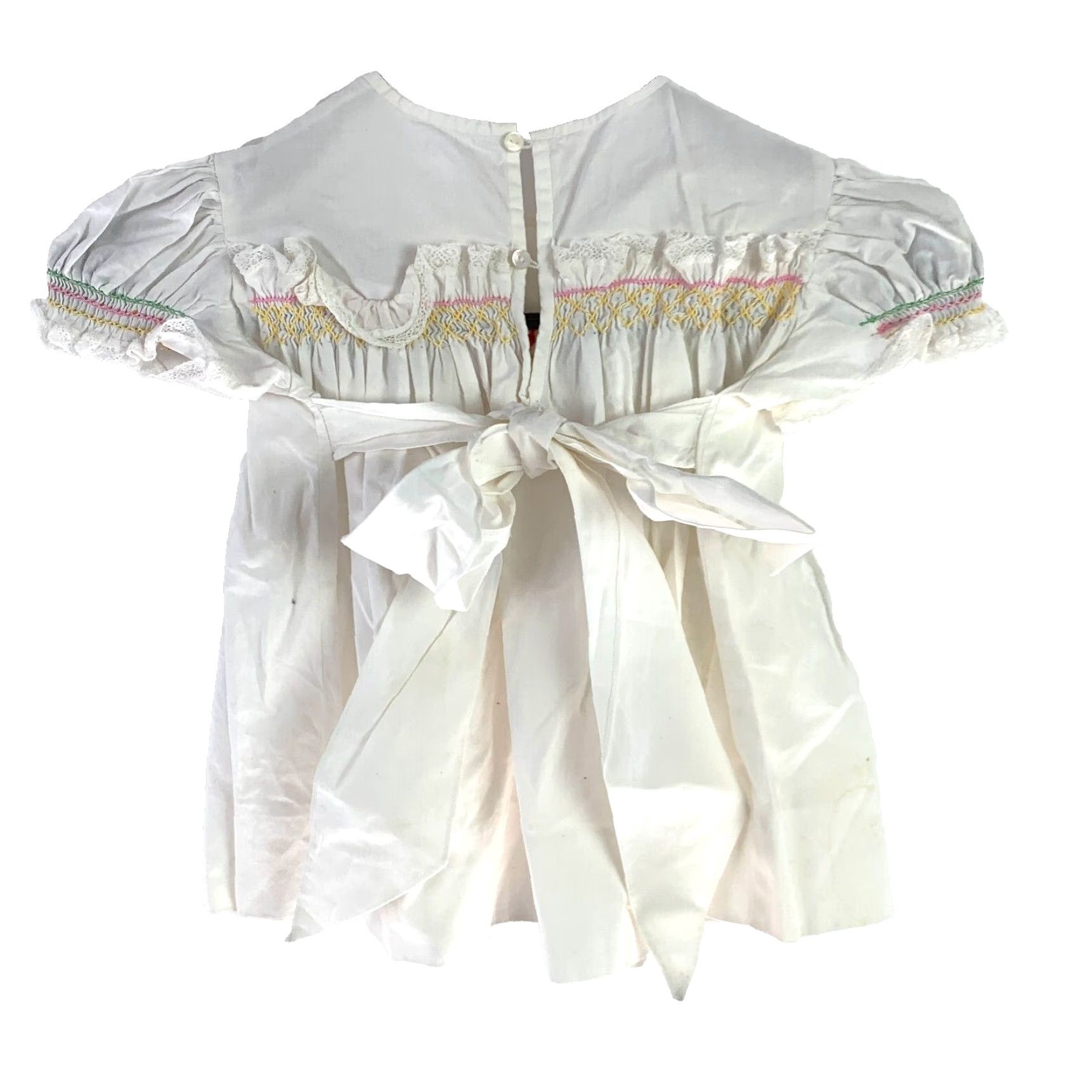Vintage VINTAGE 1960s Handmade White Dress Girls Smocked House Trees Chest 19" Size ONE SIZE - 4 Thumbnail