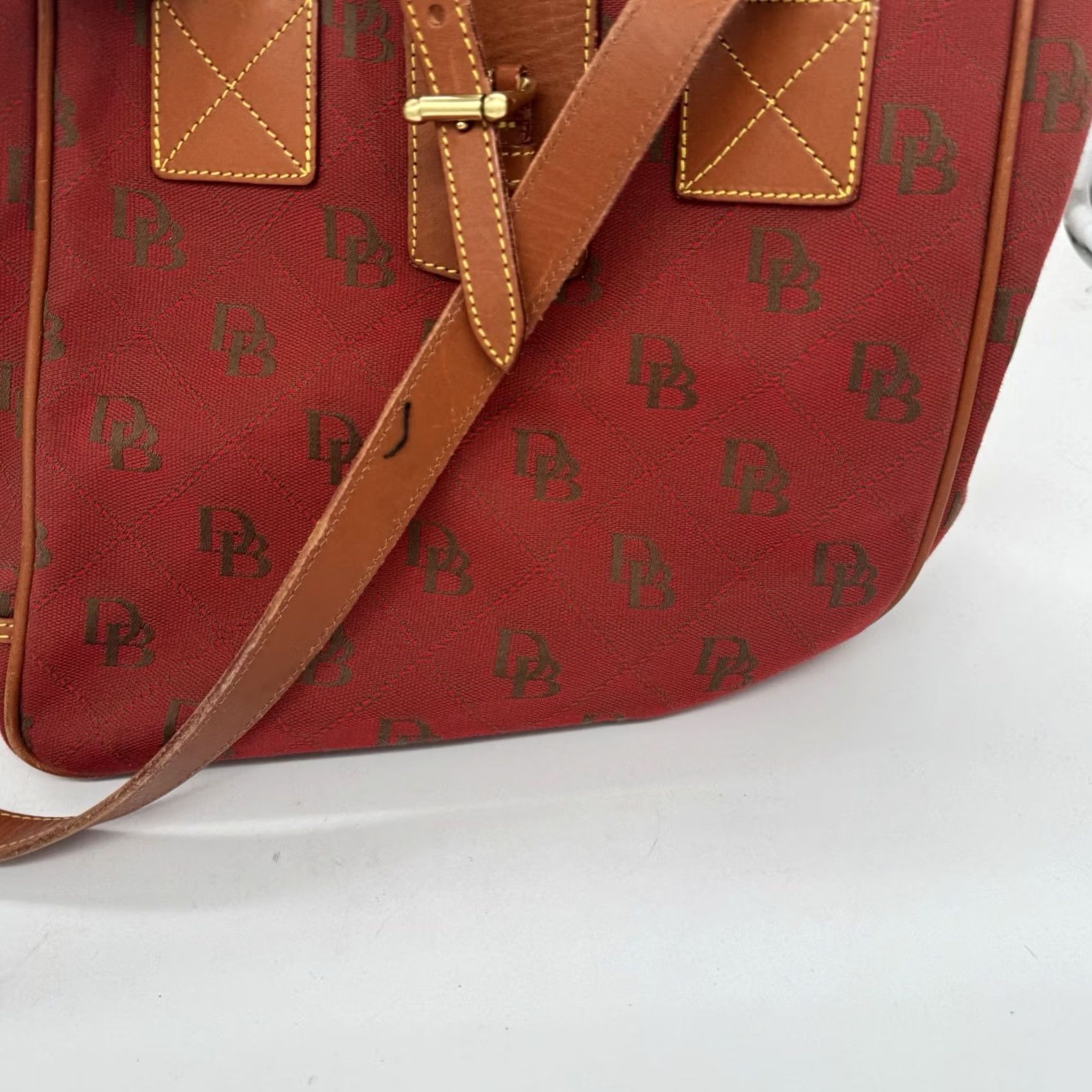 Dooney & Bourke VTG Dooney & Bourke Satchel Purse Handbag Medium Orange Leather Monogram Khaki Beige Size ONE SIZE - 3 Thumbnail