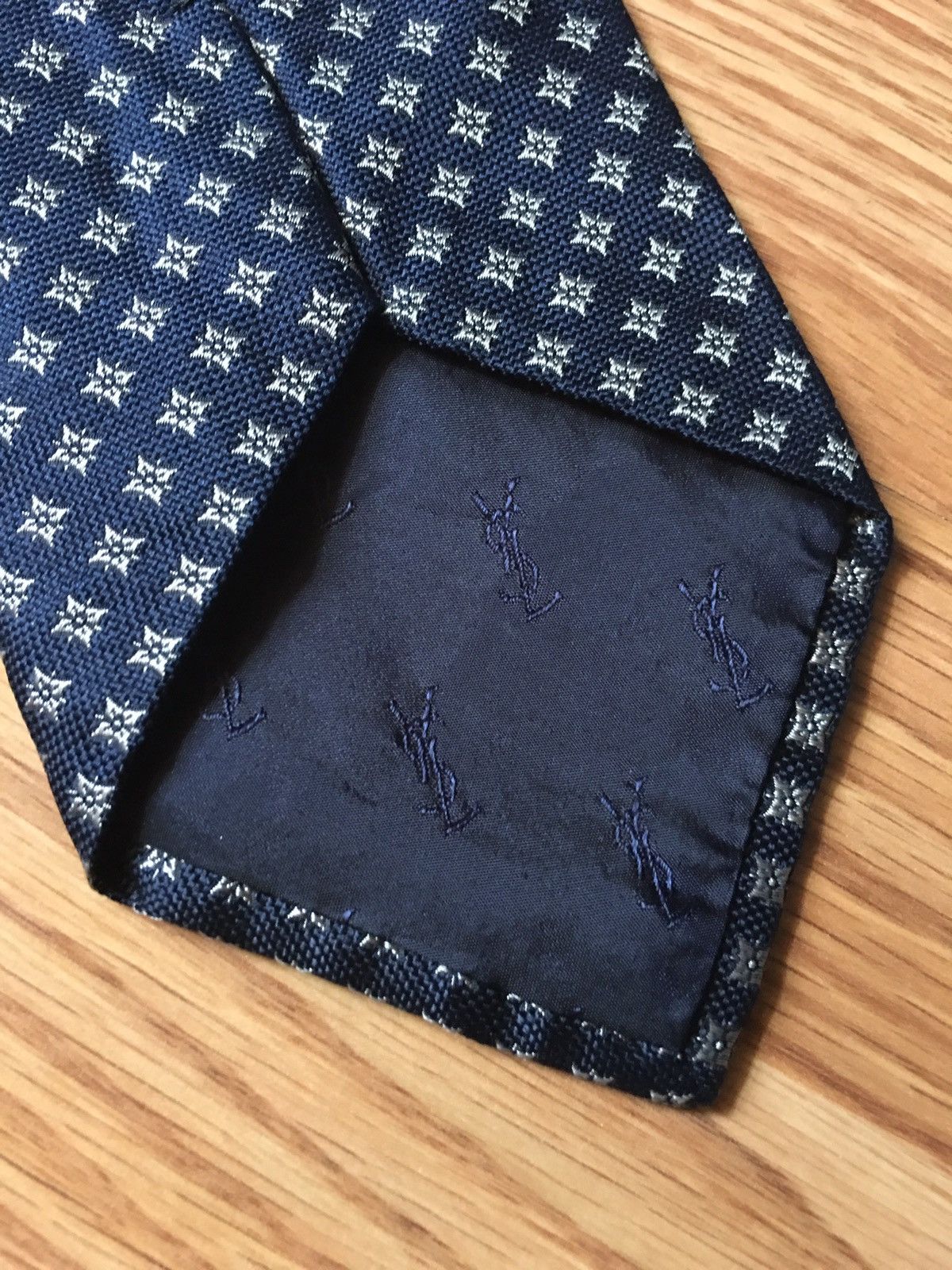 Vintage × Yves Saint Laurent Yves Saint Laurent Blue Vintage Designer Silk Mens Neck Tie Size ONE SIZE - 4 Thumbnail
