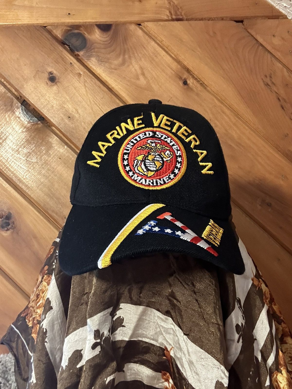 image of Vintage Marine Veteran Cap Staff Work Force Style in Black, Men's