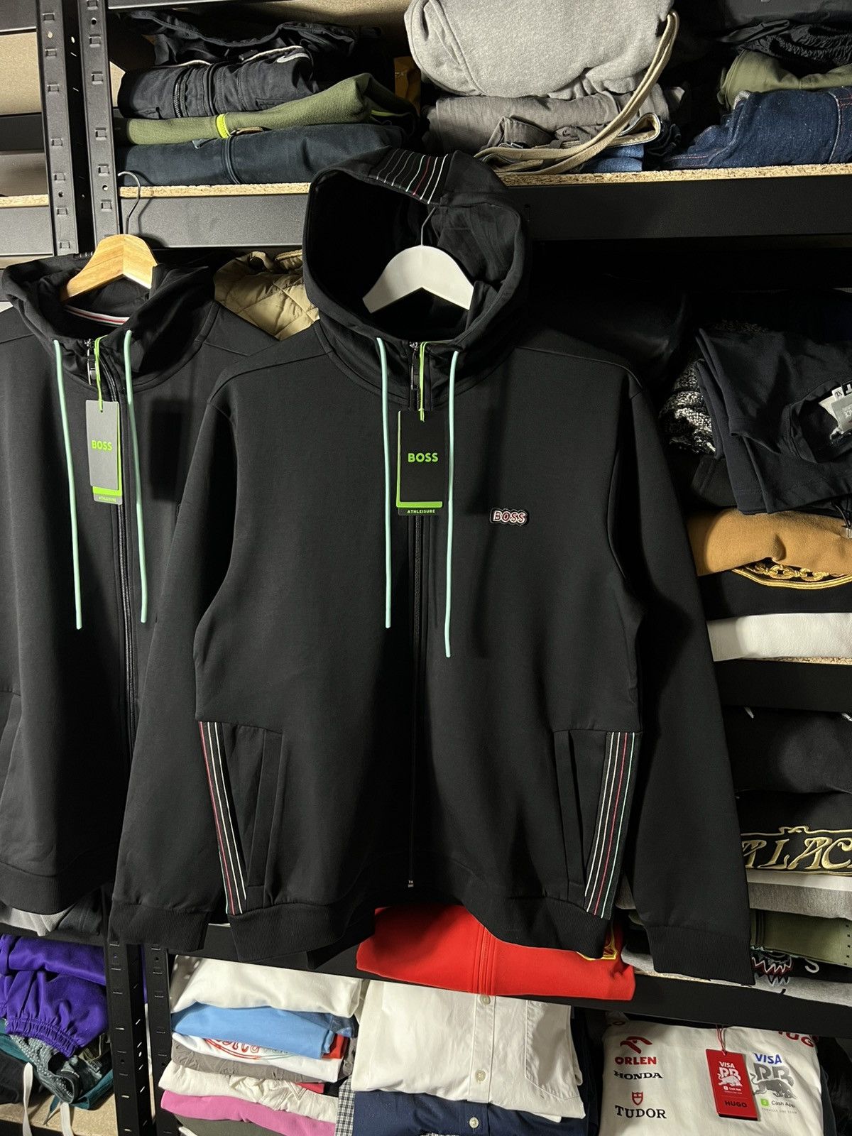 🔥 BOSS Cotton Blend Dark Athleisure Zip Hoodie — Size XL