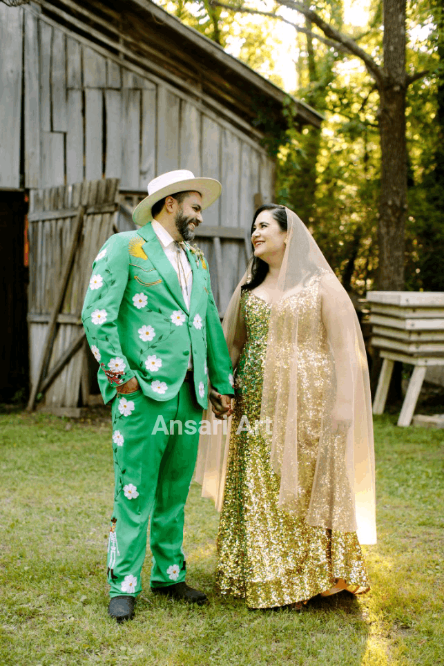 Designer Men 2Pc Floral Embroidered Western Wedding Outfits Size 44L - 4 Thumbnail