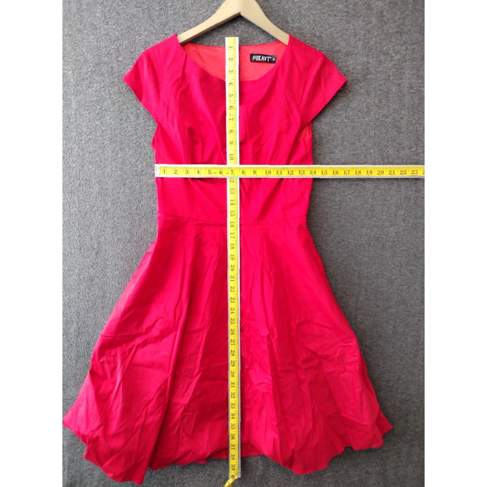 Vintage Pukavt Cap Sleeve Knee Length Dress Red M Fit & Flare Dress Shirt Women Size M / US 6-8 / IT 42-44 - 4 Thumbnail