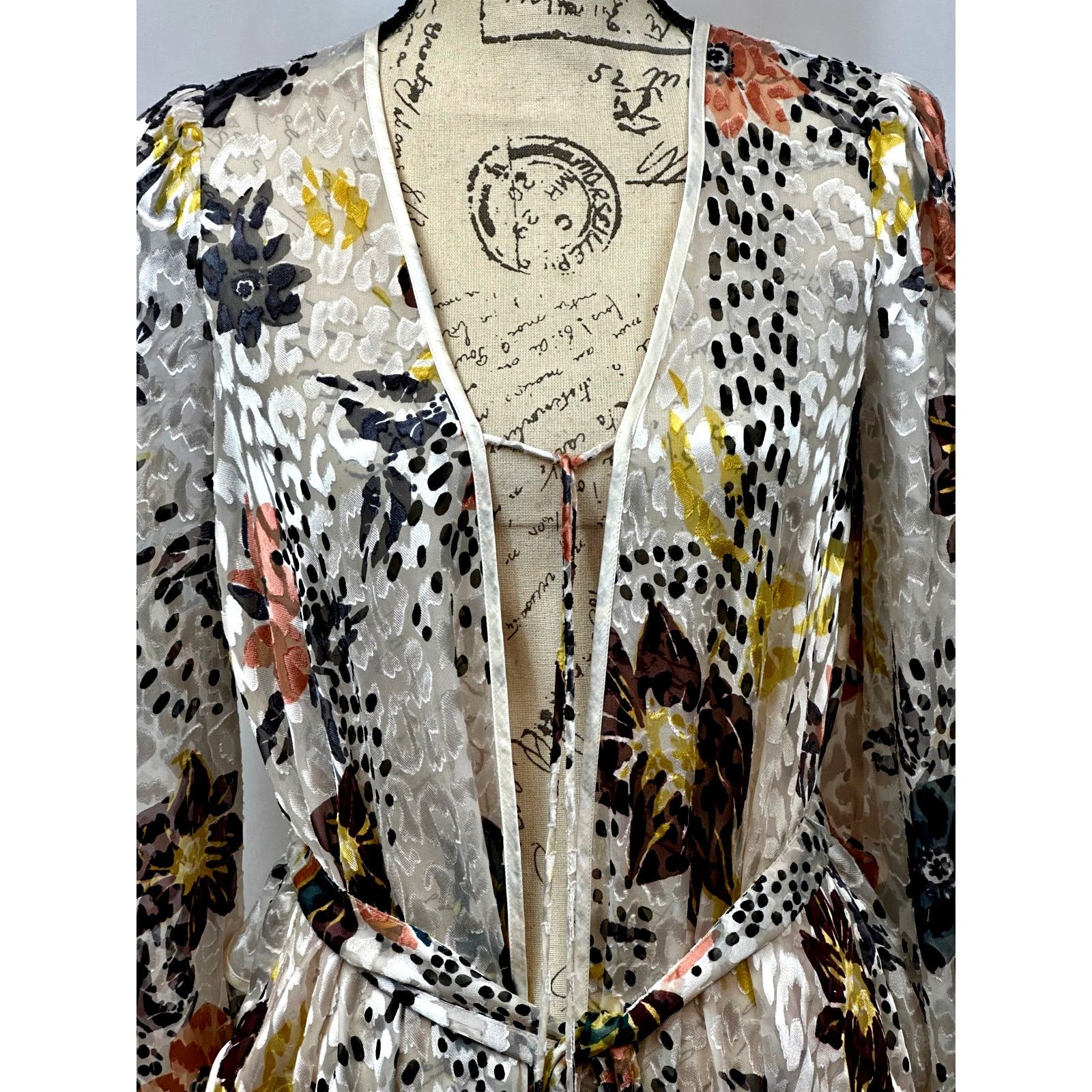 Free People Free People Floral Print Cropped Silk Burnout Kimono XS Size XS / US 0-2 / IT 36-38 - 7 Thumbnail