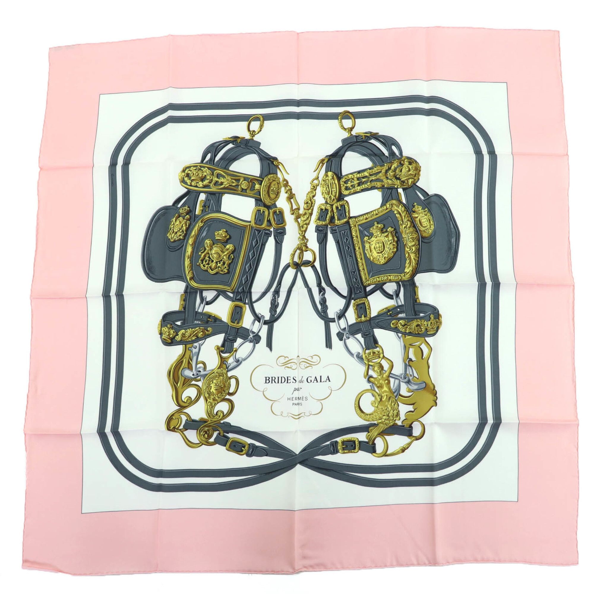 Hermes HERMES Carre 90 BRIDES de GALA (Ceremonial Horse Bridle) 100% Silk Large Scarf/Muffler, Pink, with Box, Made in France, Women's Size ONE SIZE - 1 Thumbnail