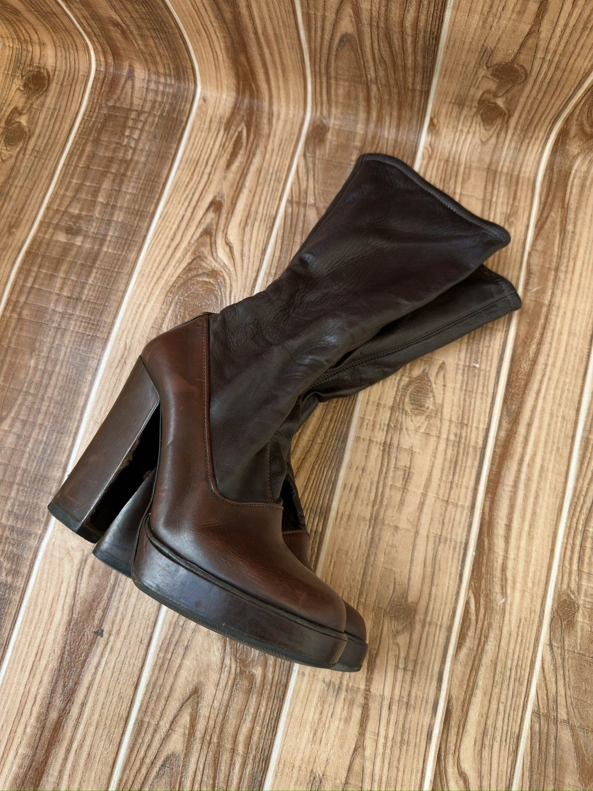 Prada × Vintage FW Fall 2006 Runway Brown Leather Sock Boots Size US 6 / IT 36 - 25 Thumbnail