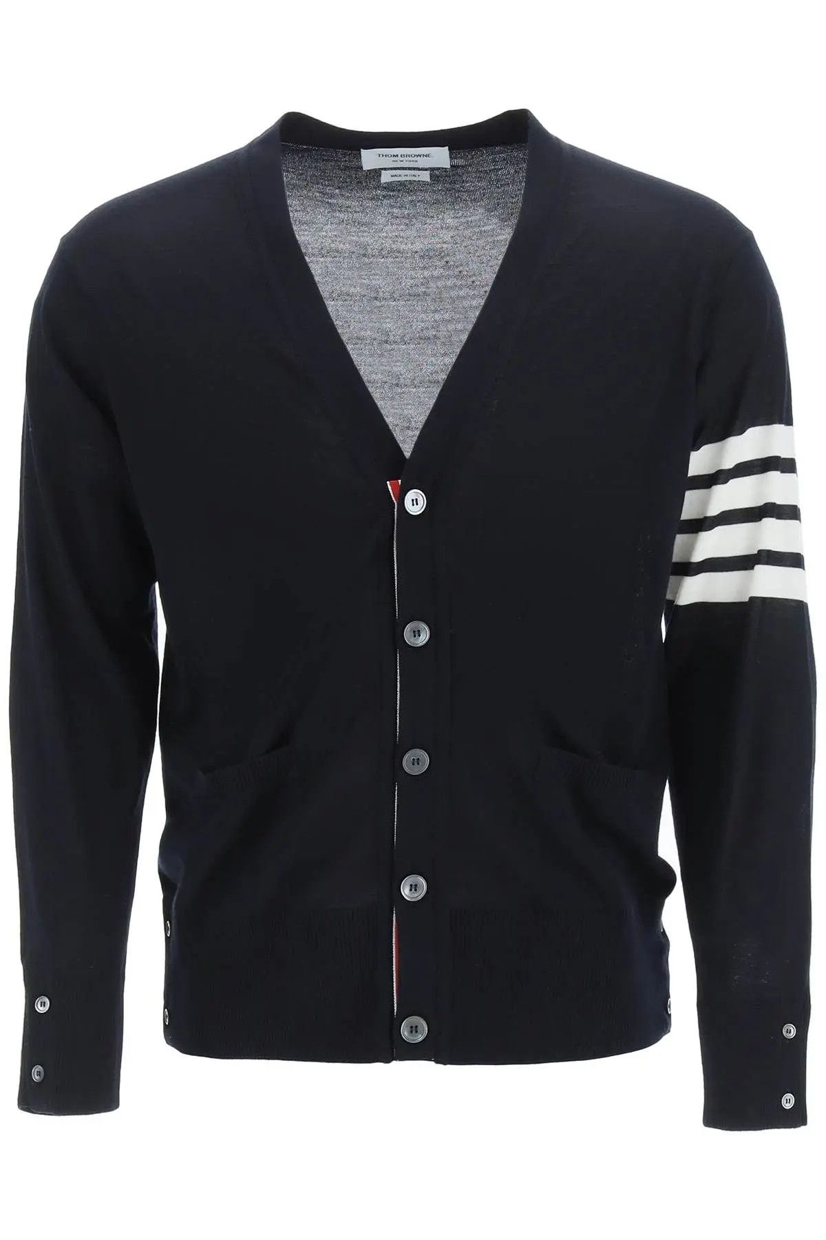 image of Thom Browne O1S22I1N0324 4-Bar Cardigan In Blue, Men's (Size Small)
