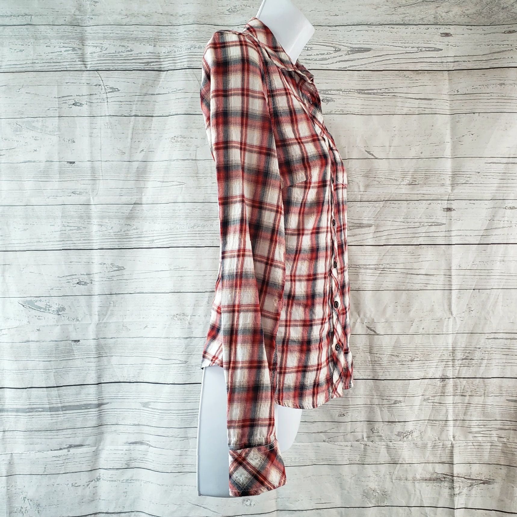 Gap Gap Button-Up Shirt Womens Small Red Plaid Long Sleeve Cotton Blend Size S / US 4 / IT 40 - 3 Thumbnail