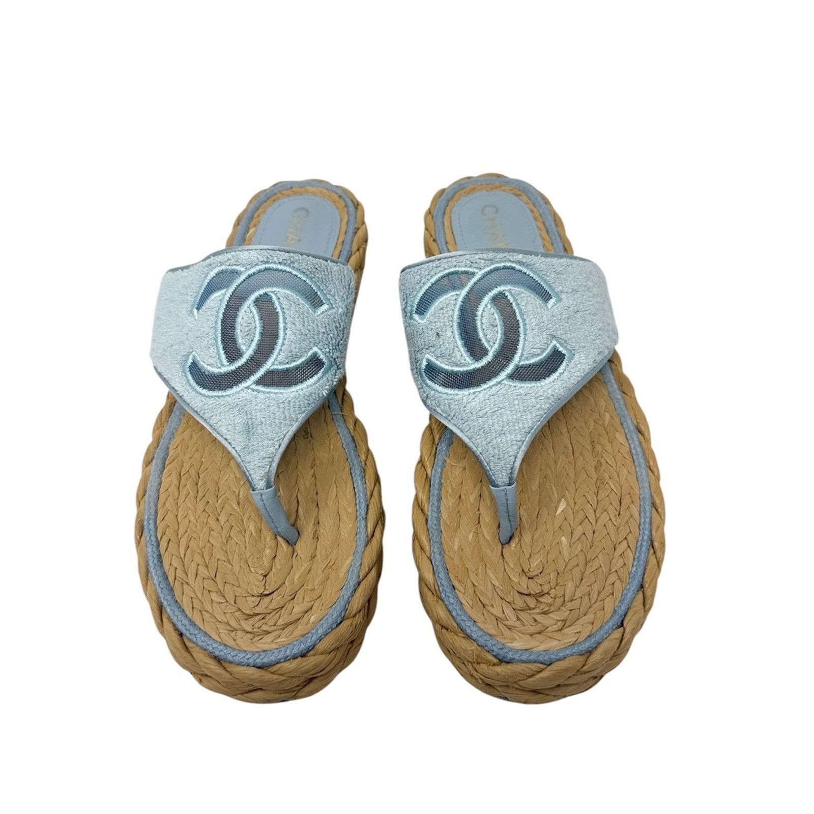 Chanel Chanel CC Terry Blue Thong Raffia Flat Slide Sandals EU 40.5 Size US 10.5 / IT 40.5 - 4 Thumbnail