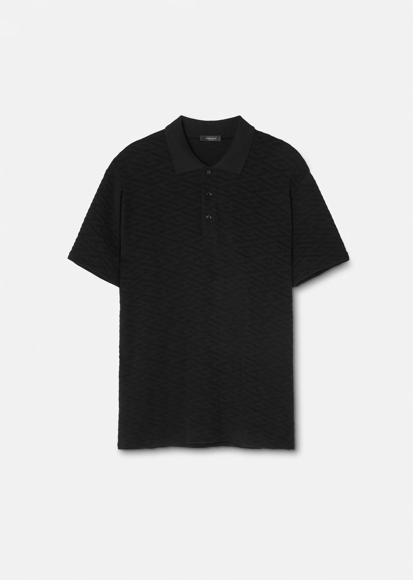 image of Versace Sheer Greca Monogram Polo $625 Size 2Xl in Black, Men's