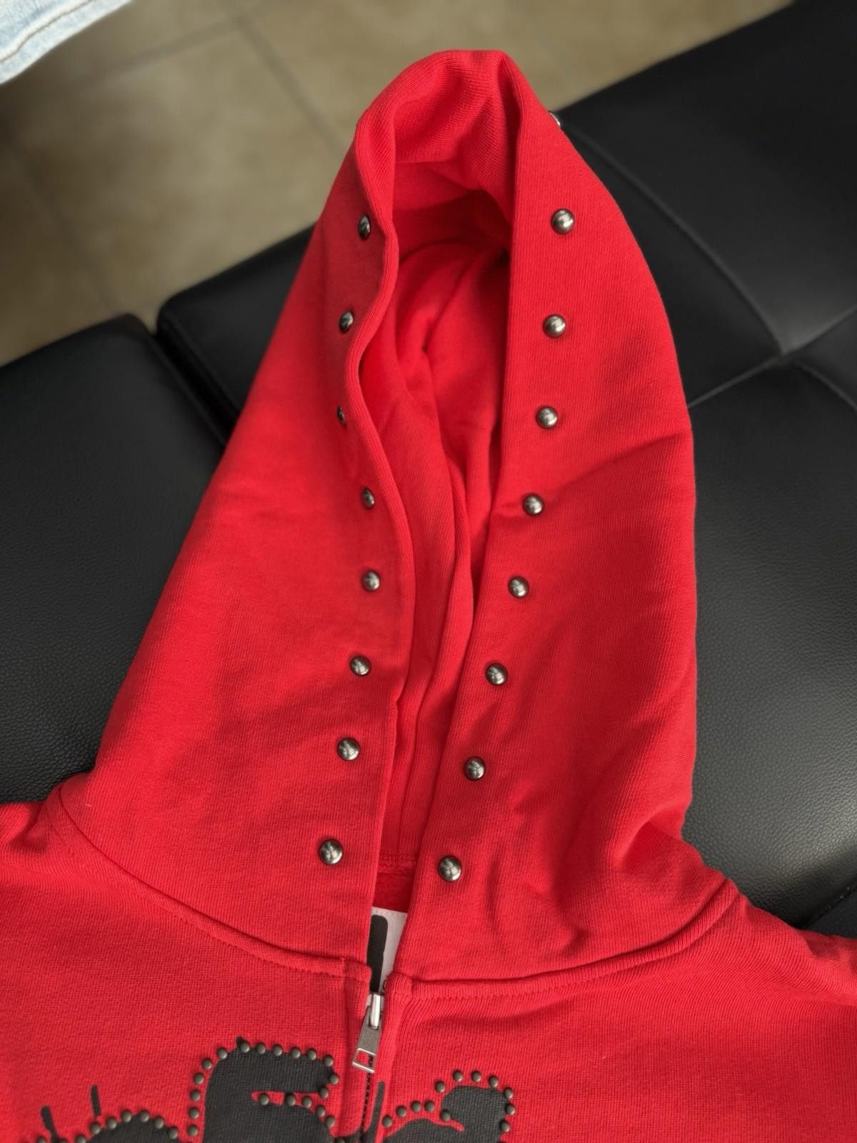 Sp5der Sp5der Worldwide Red Zip Up Studded Hoodie Size XS (NEW) Size US XS / EU 42 / 0 - 5 Thumbnail