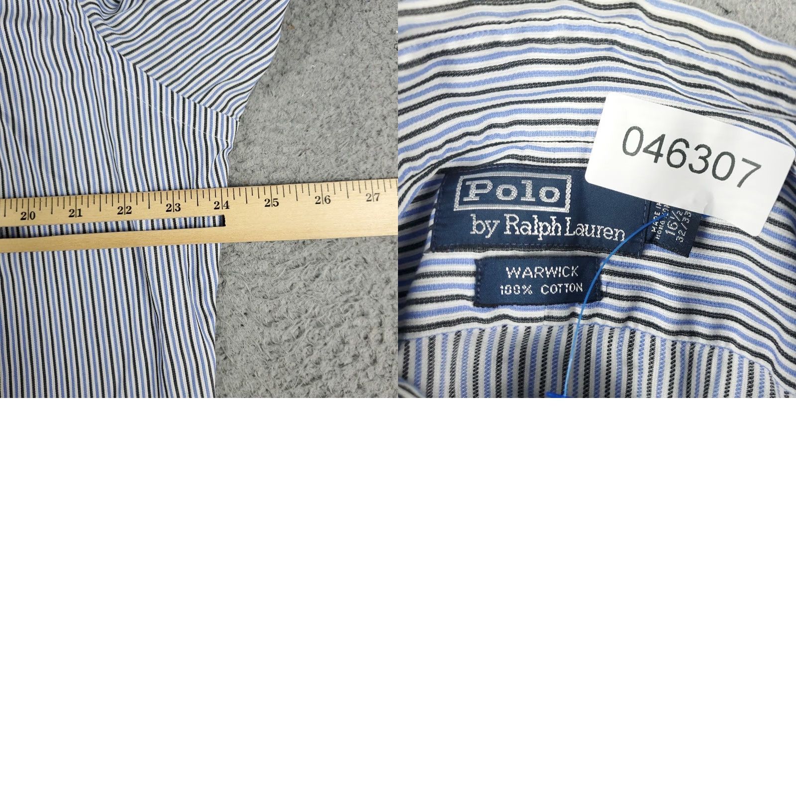 Ralph Lauren Ralph Lauren Shirt Men 16.5 Blue Striped Dress Button-Down Long Sleeve Regular Fit Non-Iron Pockets Vintage No (Adults) Mens Size 42R - 8 Thumbnail