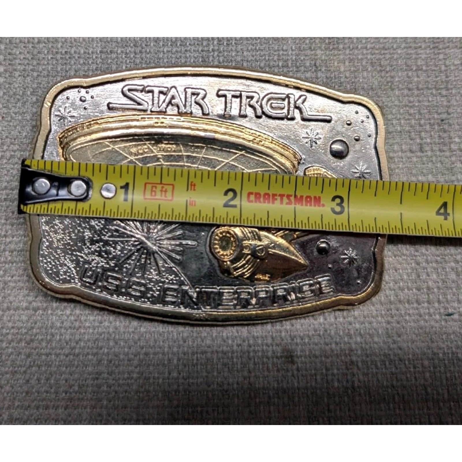 Vintage VINTAGE STAR TREK belt buckle 24KT gold USS ENTERPRISE silver WESTERN Men Belt Buckle XS? Size ONE SIZE - 5 Thumbnail