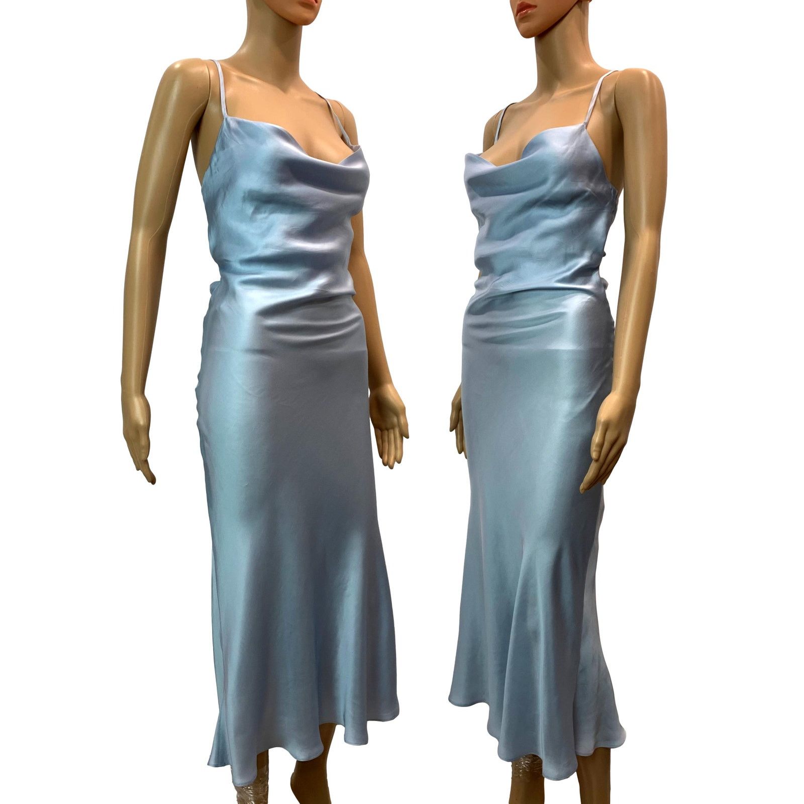 Other NWT Andjela "Kate" Icy Blue Satin Slip Open Back Midi Dress Size XS / US 0-2 / IT 36-38 - 1 Thumbnail
