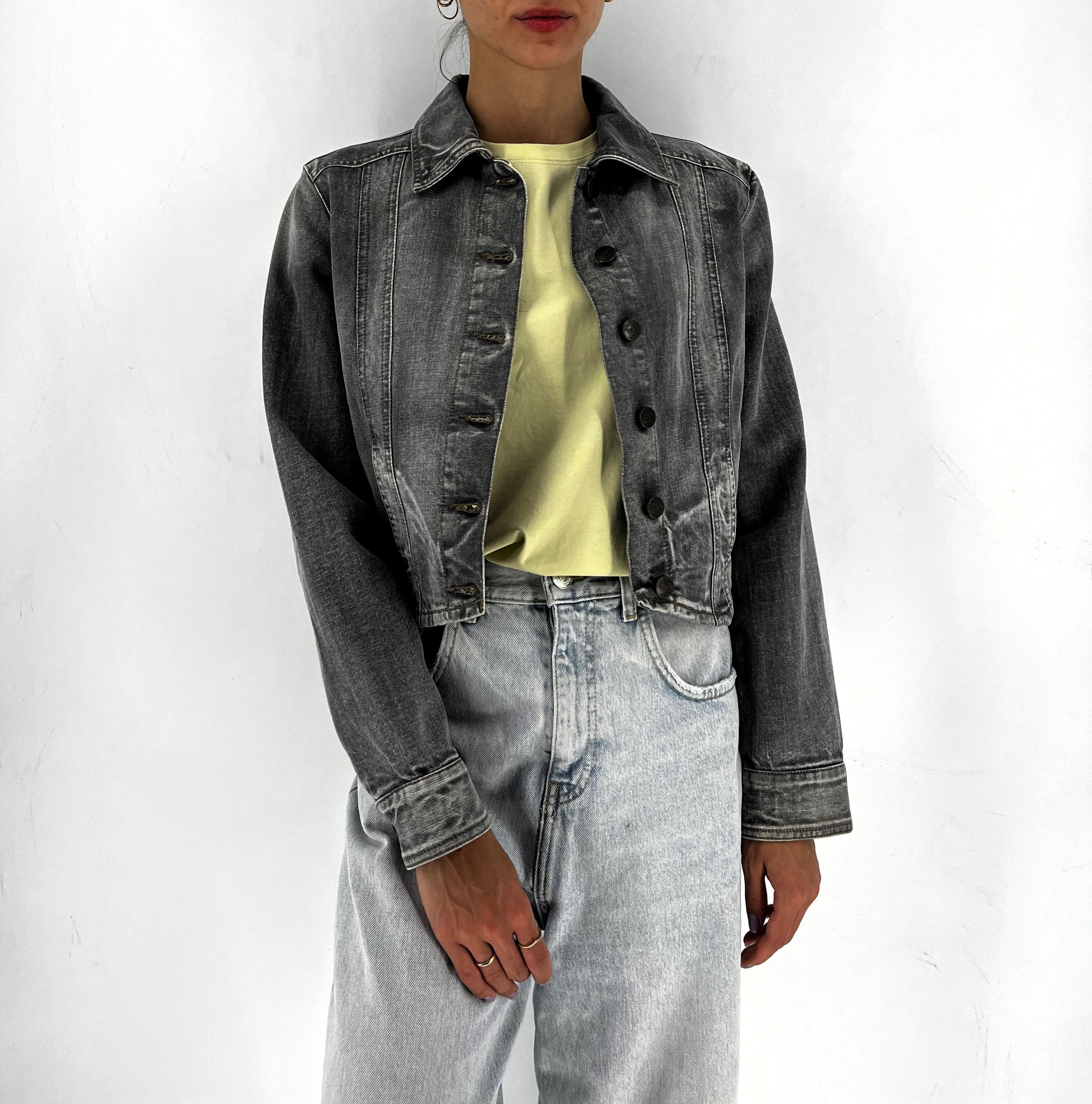 Giorgio Armani Vintage Y2K Armani Exchange Grey Denim Wash Zip Up Jacket Size S / US 4 / IT 40 - 1 Thumbnail