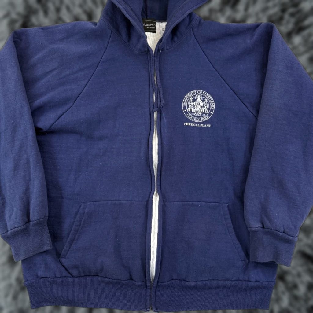 Vintage Vintage Jon Lauren Blue L Sweatshirt Mens Large Zip Hoodie 90s Thermal Lined Full Zip Winter Fall Spring Size US L / EU 52-54 / 3 - 1 Thumbnail