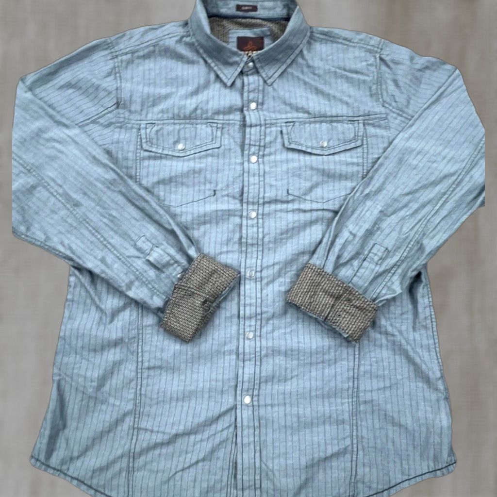 Prana prAna Slim Fit Button-Up Shirt Men Large Gray Long Sleeve Casual Dress Size 42R - 1 Thumbnail