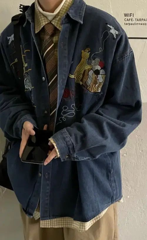 VIBE Retro y2k fashion animal embroidered denim shirt aesthetic Size US XL / EU 56 / 4 - 3 Thumbnail