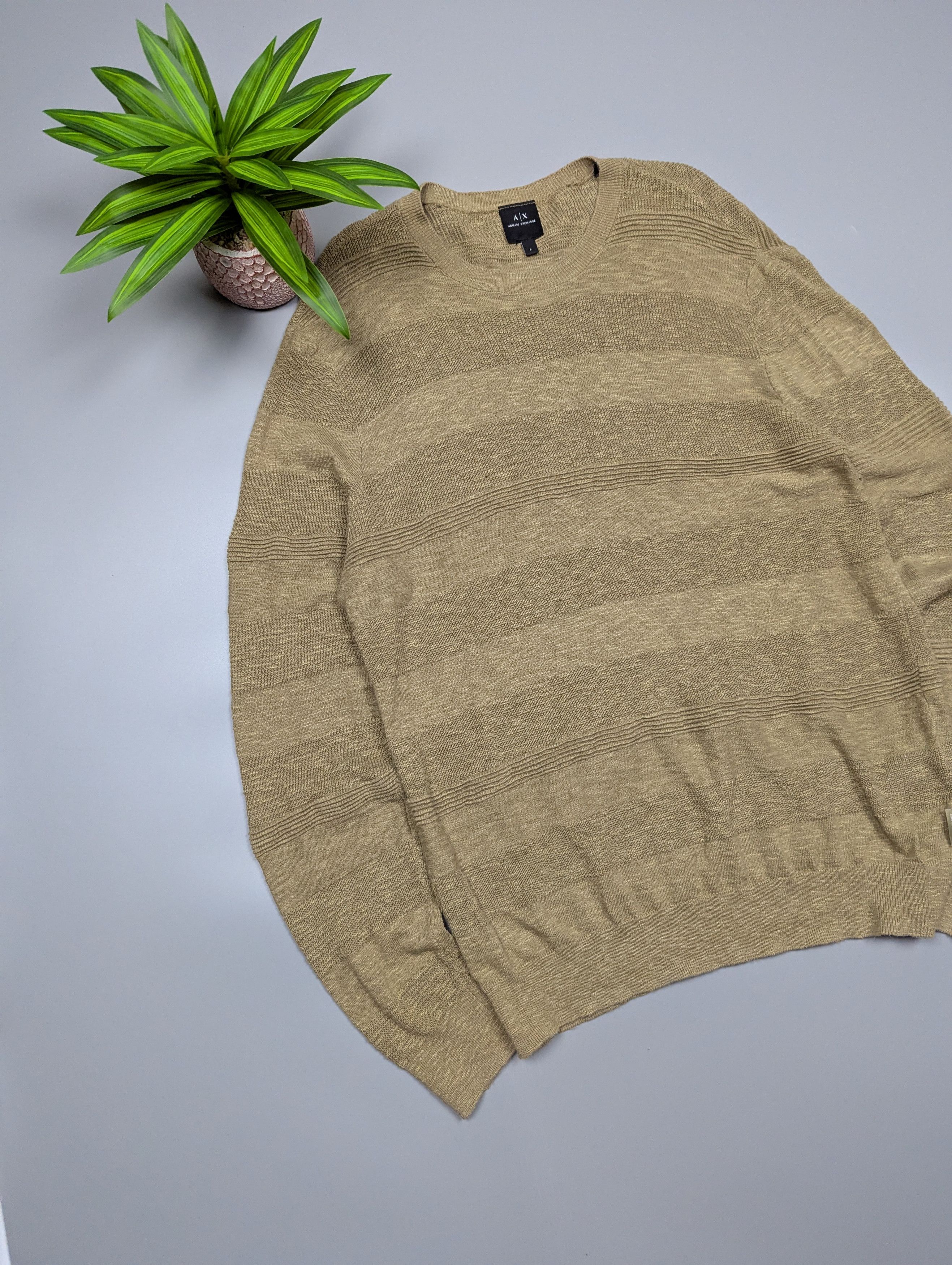 Armani Exchange Men’s Sweater L Beige Linen Blend