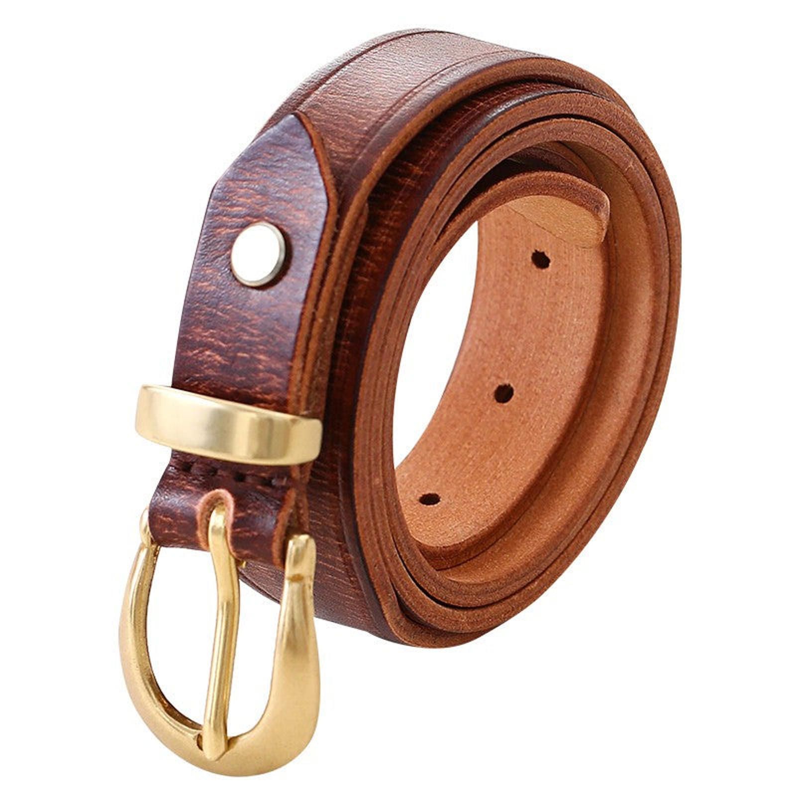 Leather × Vintage Vintage Leather Belt – Brass Single Prong, Workwear Style Size ONE SIZE - 6 Thumbnail