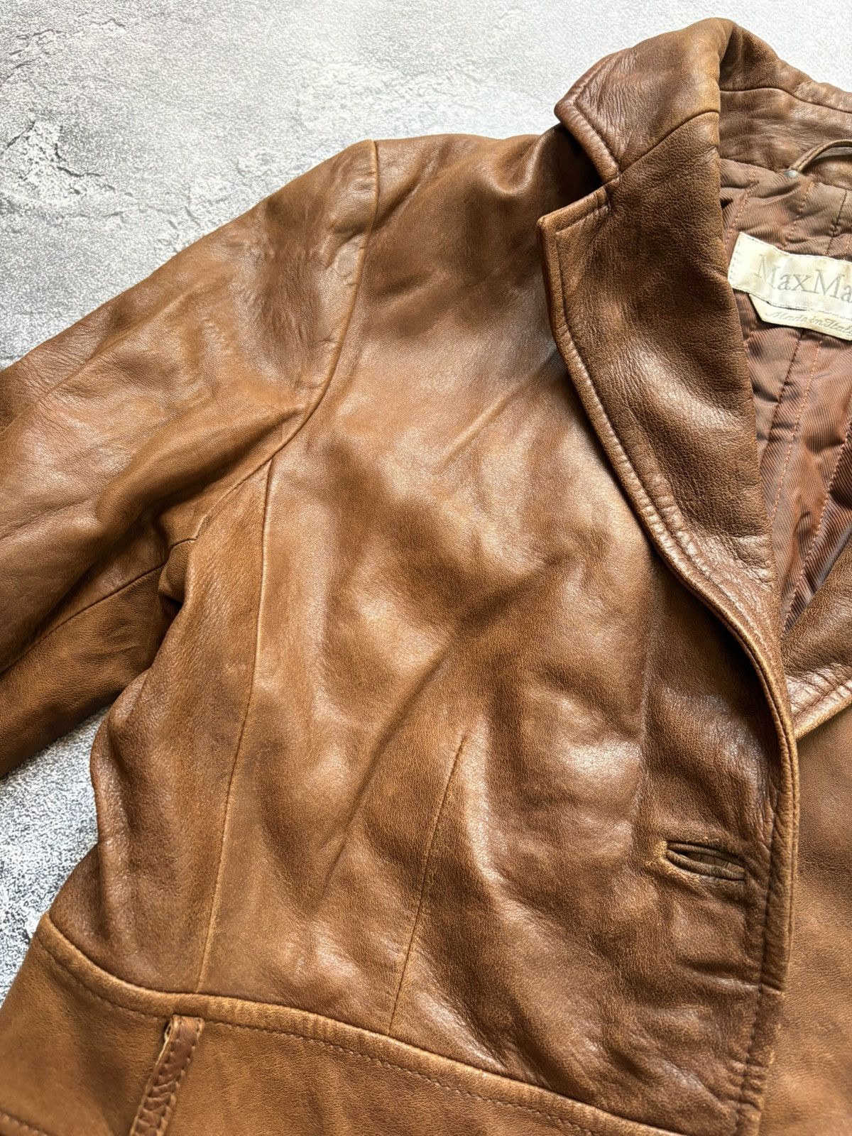 Max Mara Vintage Max Mara Italy Luxury Brown Leather Jacket Size US10 Size L / US 10 / IT 46 - 9 Thumbnail