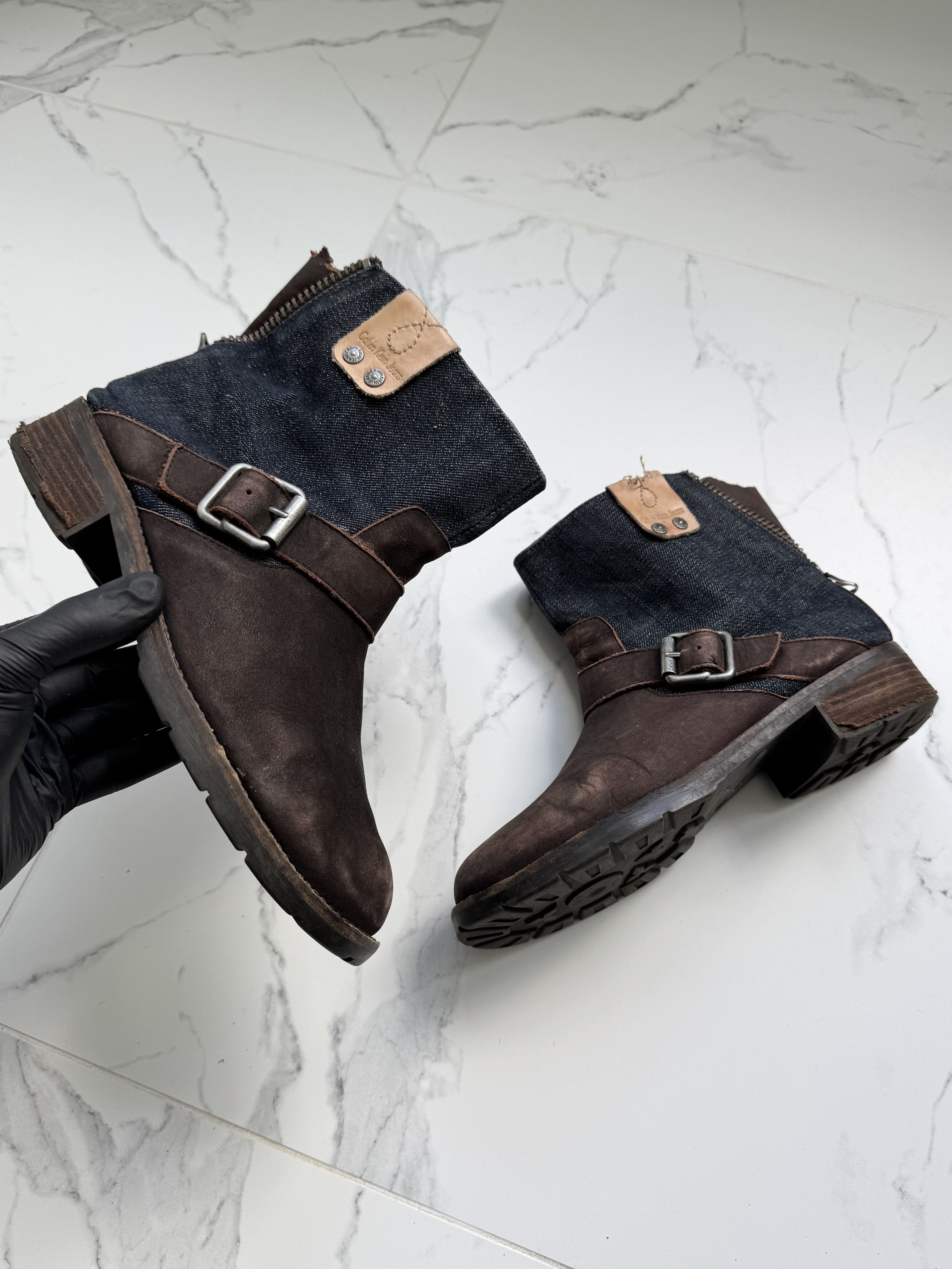 Calvin Klein Vintage Calvin Klein Jeans Leather Denim Ankle Boots Buckle Size US 8 / IT 38 - 1 Thumbnail