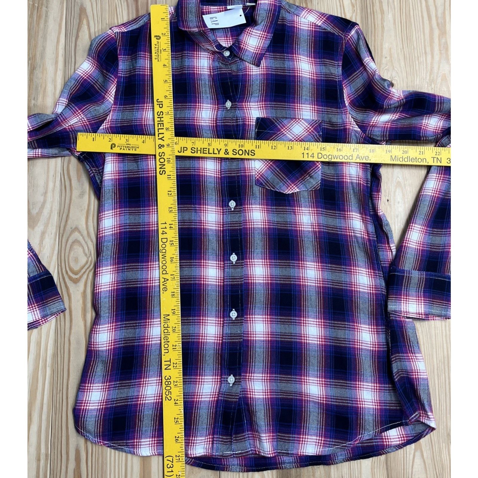 Gap NWT Gap Long Sleeve Drapey Plaid Top Navy Pink Soft Size S Size S / US 4 / IT 40 - 7 Thumbnail