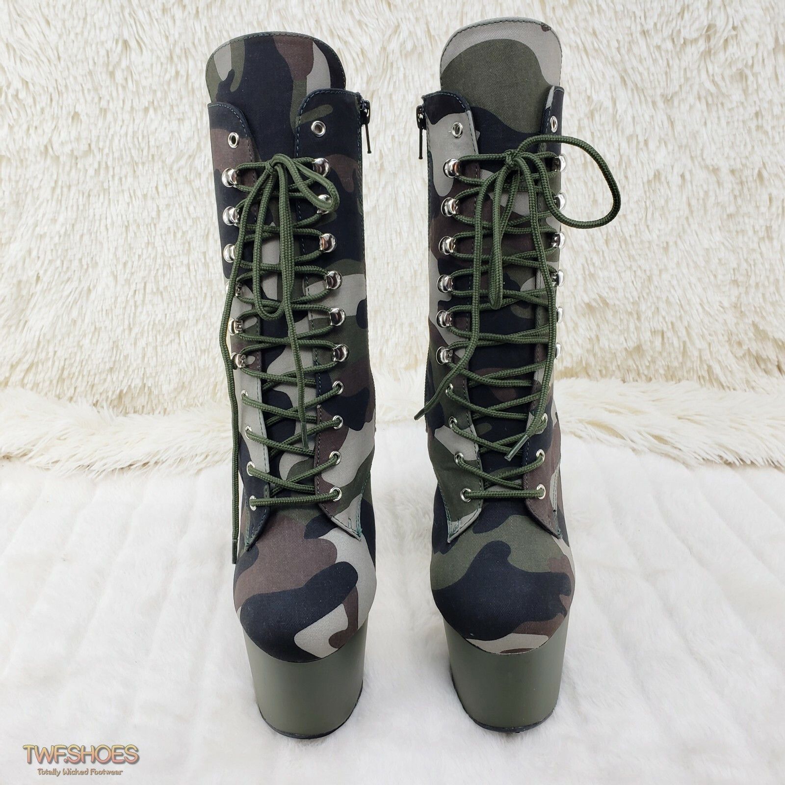 Other Adore 1020 Green Camo Olive Platform 7" High Heel Lace Up An Size US 6 / IT 36 - 3 Thumbnail