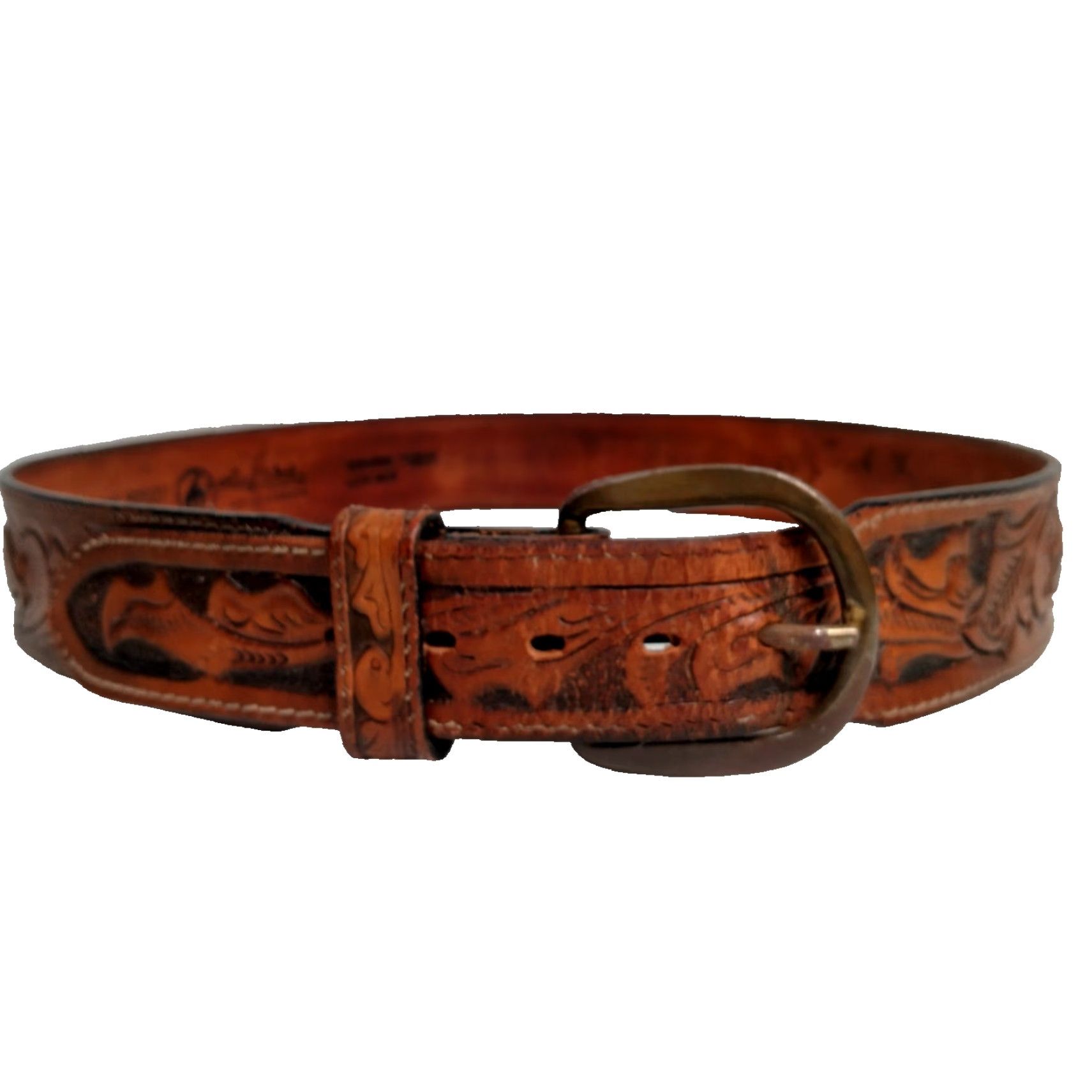 Vintage VINTAGE Larry Mahon Leegin Leather Belt for Harold - Western Floral 1 5/8" Brass Buckle, Personalized Men’s Size 36 Size 36 - 2 Thumbnail