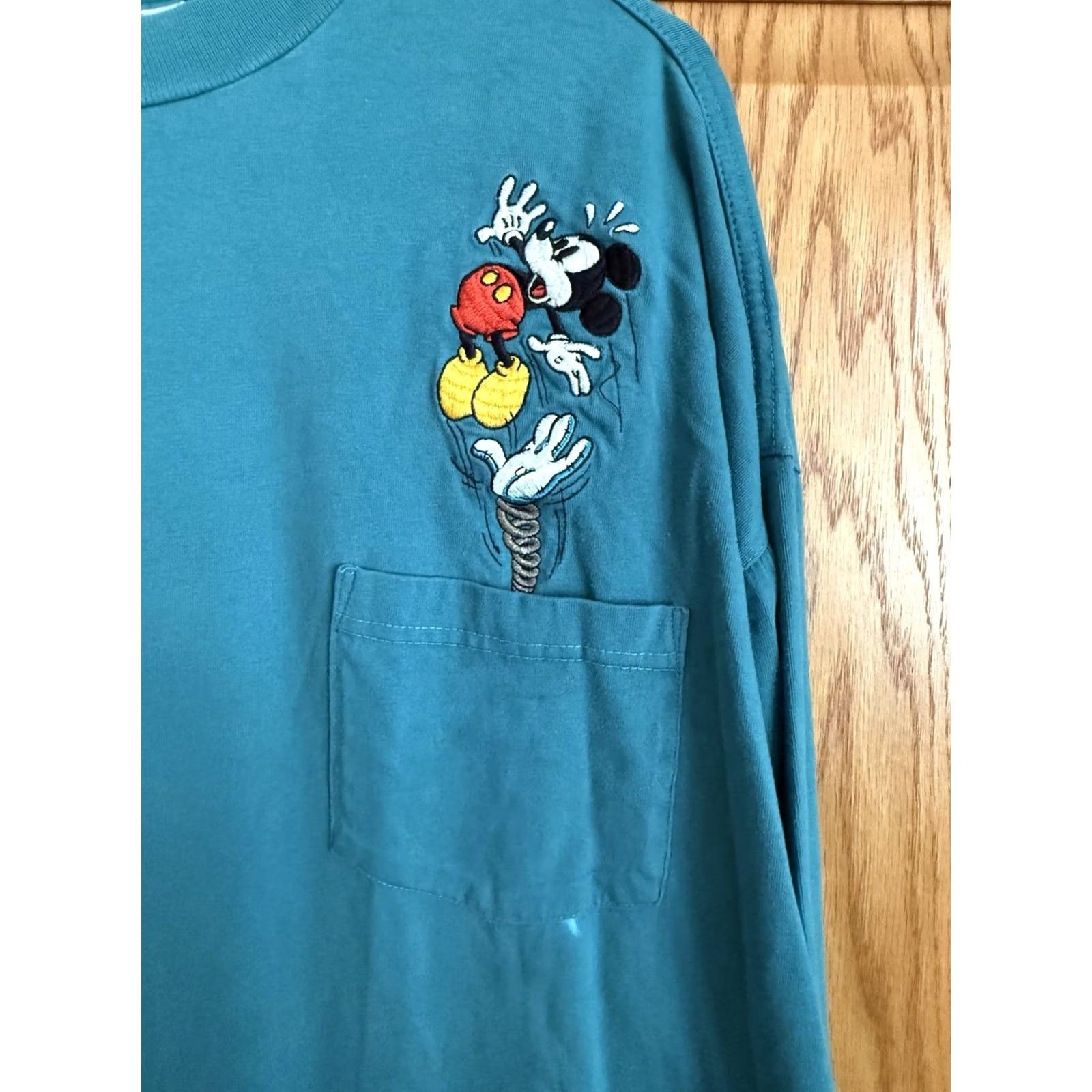 Disney VINTAGE Disney Mickey Mouse Shirt Men 2XL Long Sleeve Pocket 90s Y2K Teal Size US XXL / EU 58 / 5 - 4 Thumbnail