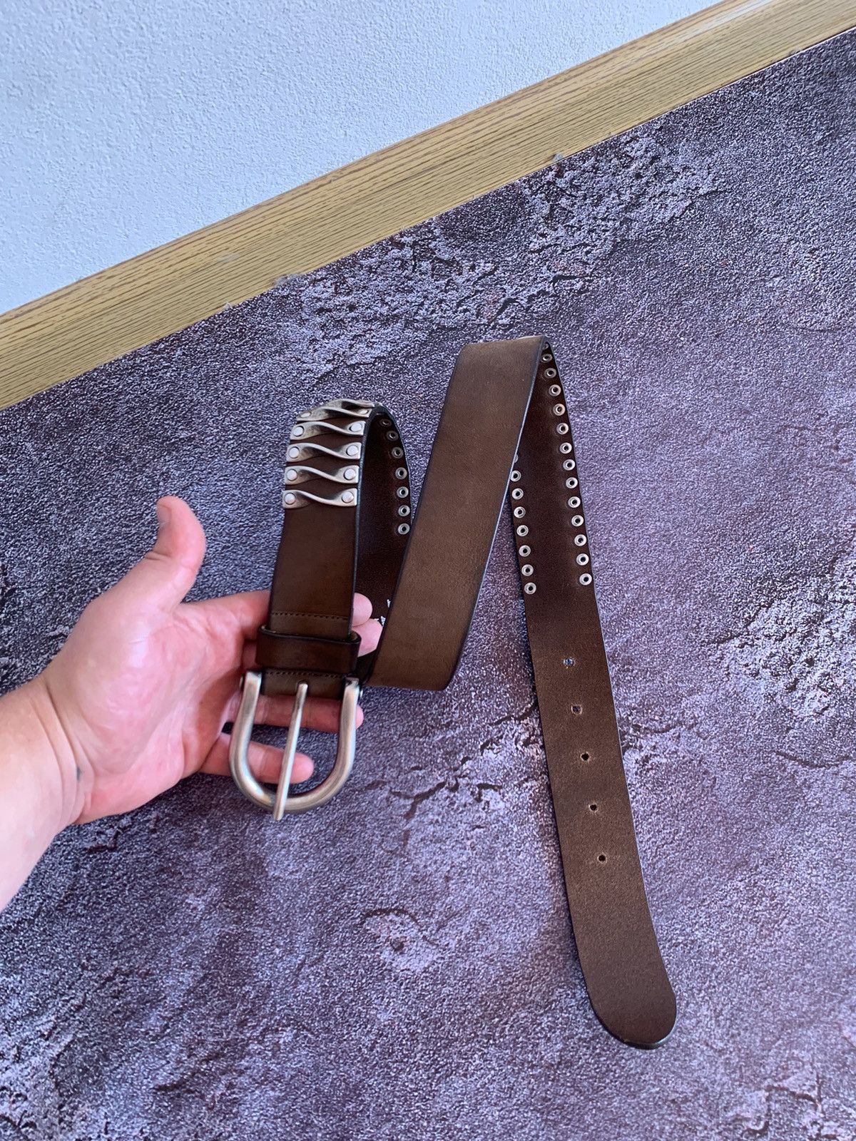Vintage Berge Italy Leather Metal Avant Garde Opium Belt 95cm Size ONE SIZE - 4 Thumbnail