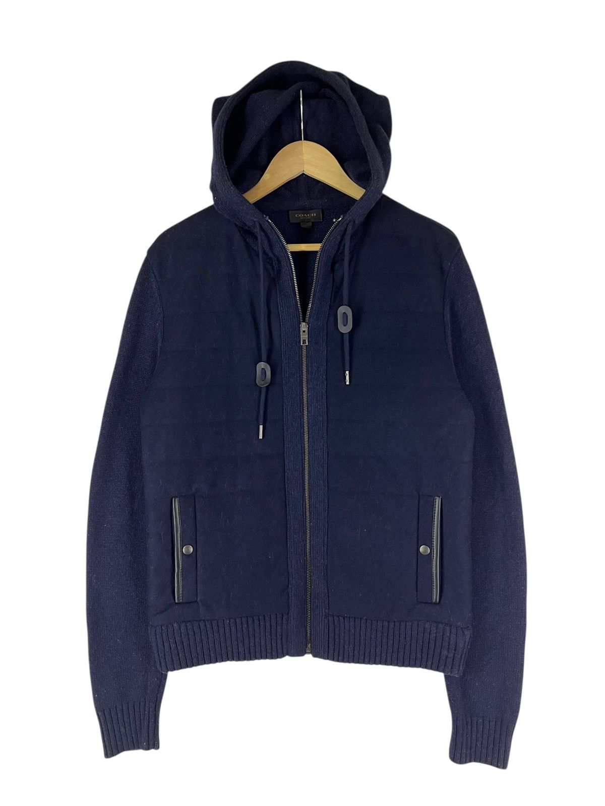 Coach 🔥 Coach Navy Blue Knit Sleeve Hoodie Jacket Size US M / EU 48-50 / 2 - 1 Thumbnail