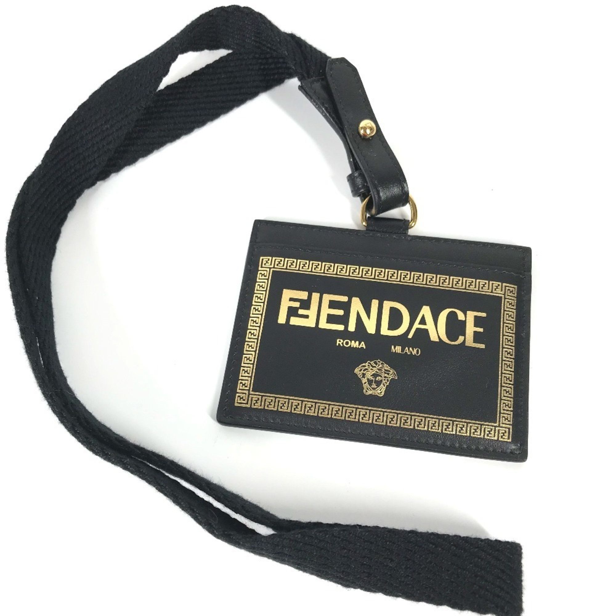 Versace Versace x Fendi collaboration Fendace Medusa ID holder with neck strap, business card case, leather, men's and women's, black, like new Size ONE SIZE - 1 Thumbnail