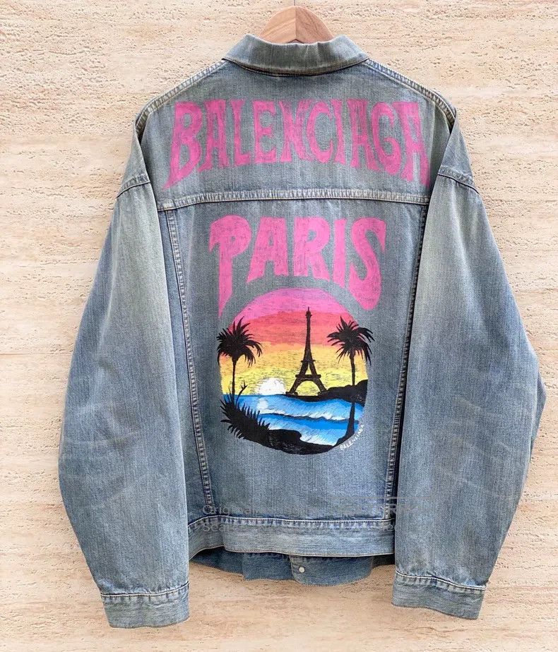 Balenciaga Balenciaga Sunset Eiffel Tower Denim Jacket, Light Blue Size US S / EU 44-46 / 1 - 3 Thumbnail