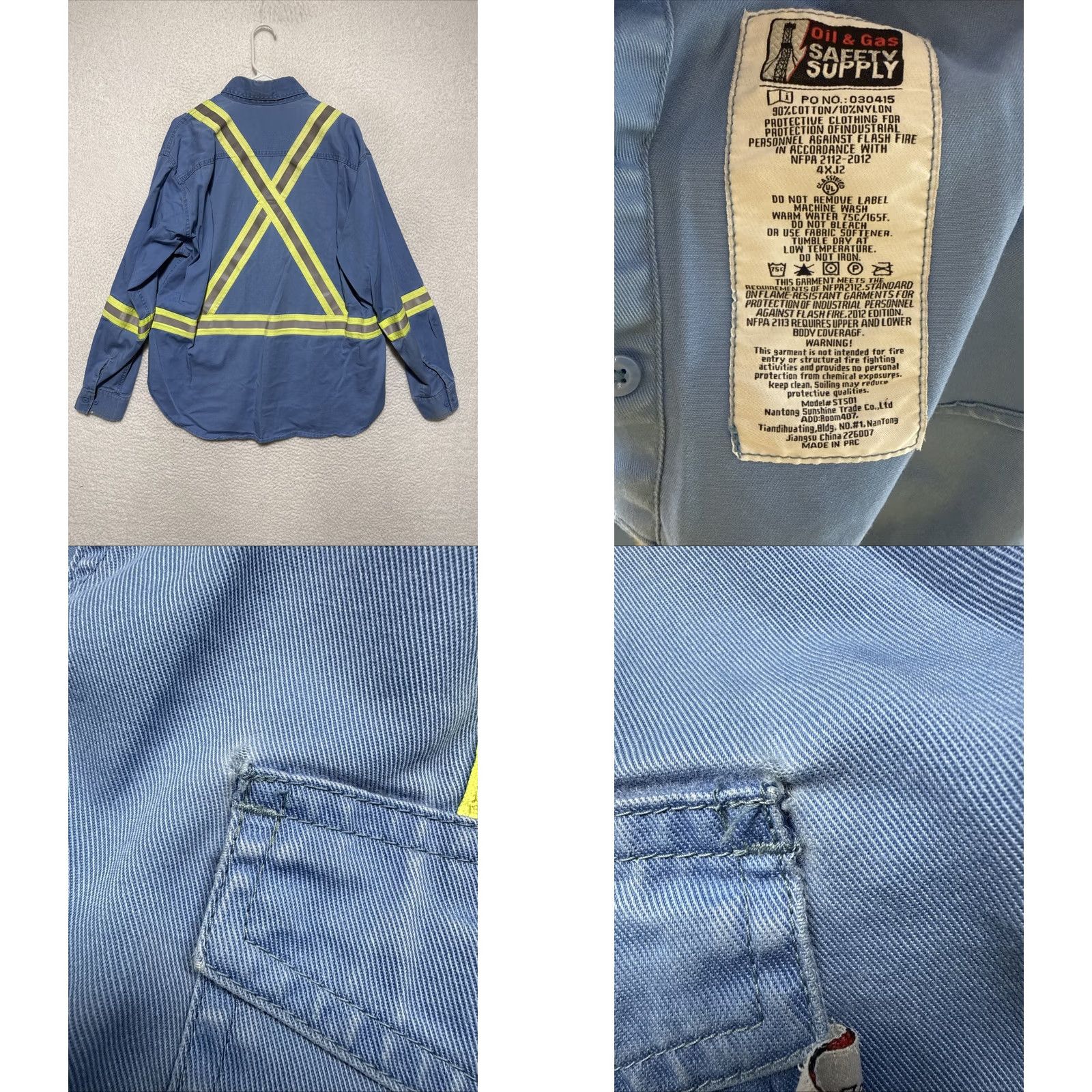 GAS Oil And Gas Safety Supply Men’s XLT Long Sleeve Fire Zero Shirt Flame Resistant Blue 3M Scotchlite Reflective Stripes Mens XLT Shirt Size US XL / EU 56 / 4 - 8 Thumbnail