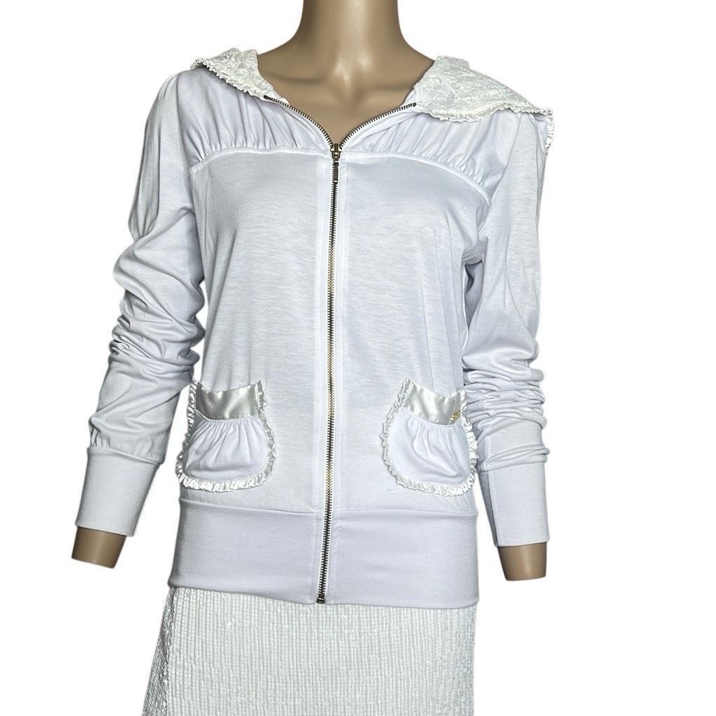Psycho Bunny Beach Bunny Lounge Unzipped Hoodie Lace White Fitted (309) Size M / US 6-8 / IT 42-44 - 1 Thumbnail