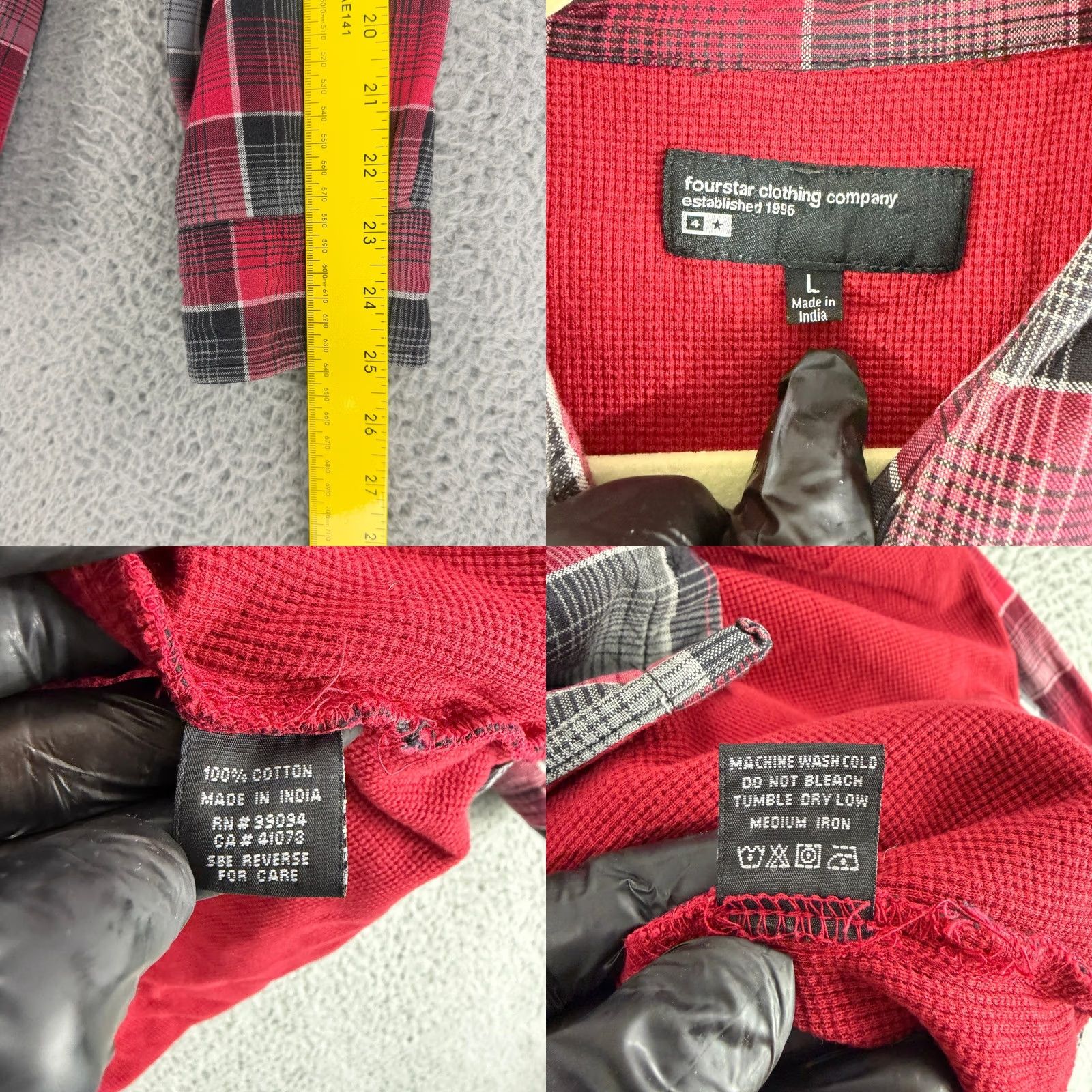 Vintage Fourstar Flannel Shirt Large Red Plaid Thermal Lined Skate Streetwear Mens Size US L / EU 52-54 / 3 - 8 Thumbnail