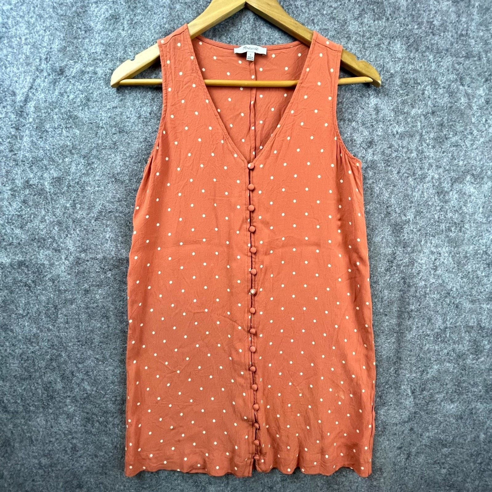 Madewell Madewell Tank Dress Small Orange Polka Dot Button Front Size S / US 4 / IT 40 - 1 Thumbnail