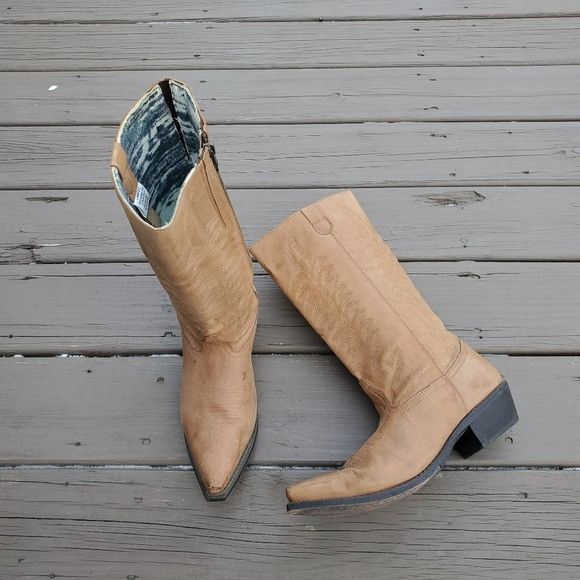 Vintage Laredo Ladies Devin Camel Tan Honey Leather Stove Pipe Boots Size US 10 / IT 40 - 1 Thumbnail