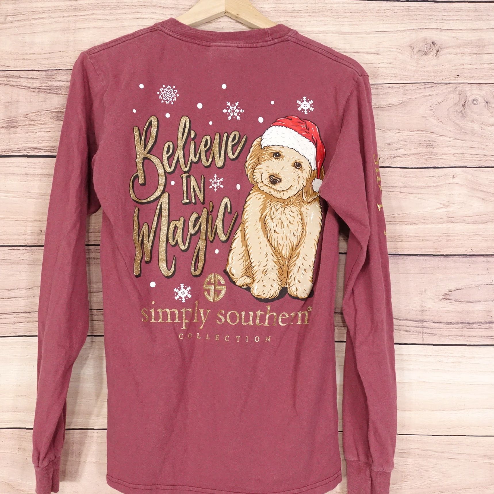 Vintage VINTAGE Simply Southern Christmas T-Shirt Women Small Believe in Magic Puppy Long Sleeve Casual Season 20s Size S / US 4 / IT 40 - 2 Thumbnail