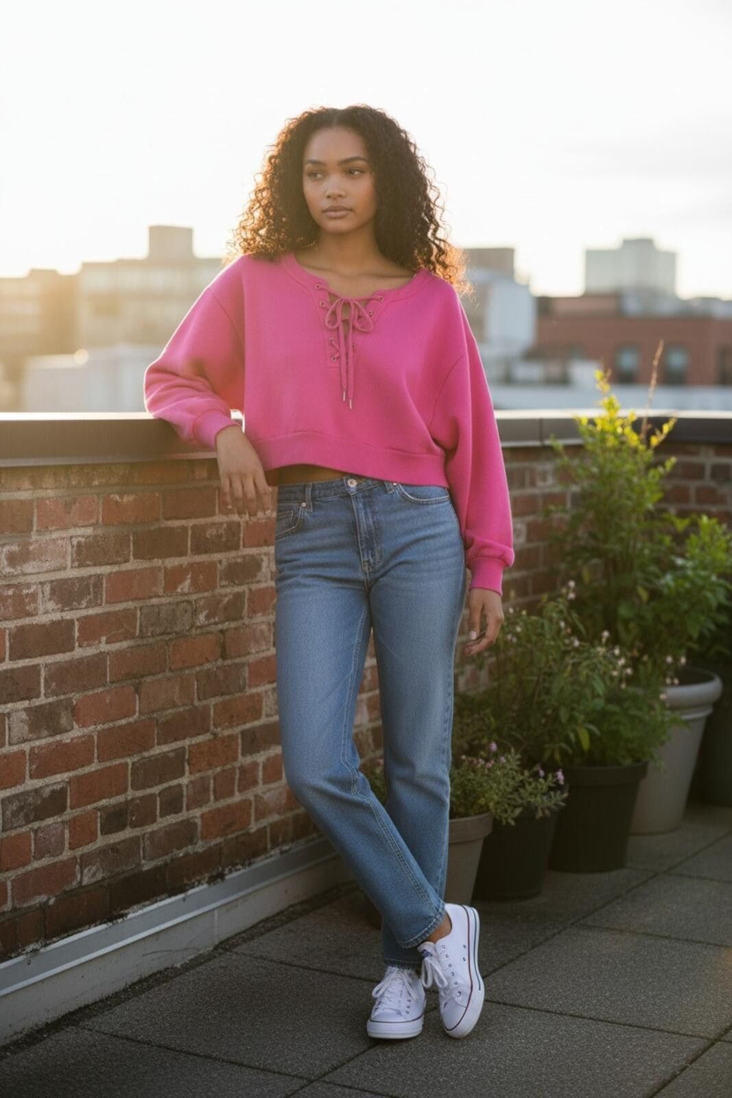 Other Victoria's Secret Magenta Lace-Up Cropped Sweatshirt M Size M / US 6-8 / IT 42-44 - 1 Thumbnail
