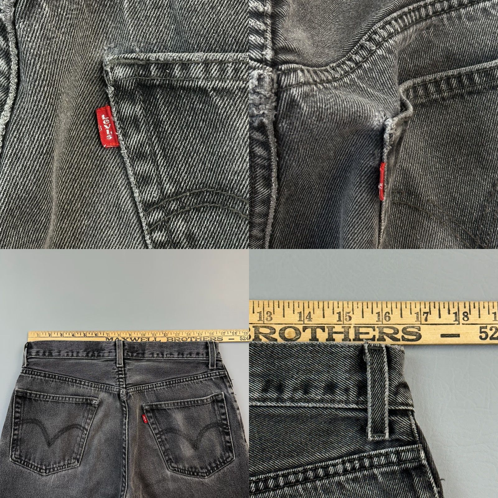 Levi's VINTAGE Levi's 505 Jeans Mens 33x30 Charcoal Wash Regular Fit Distressed 90s Punk Y2K Levi's 500 Series Mens Jeans Size US 33 - 9 Thumbnail