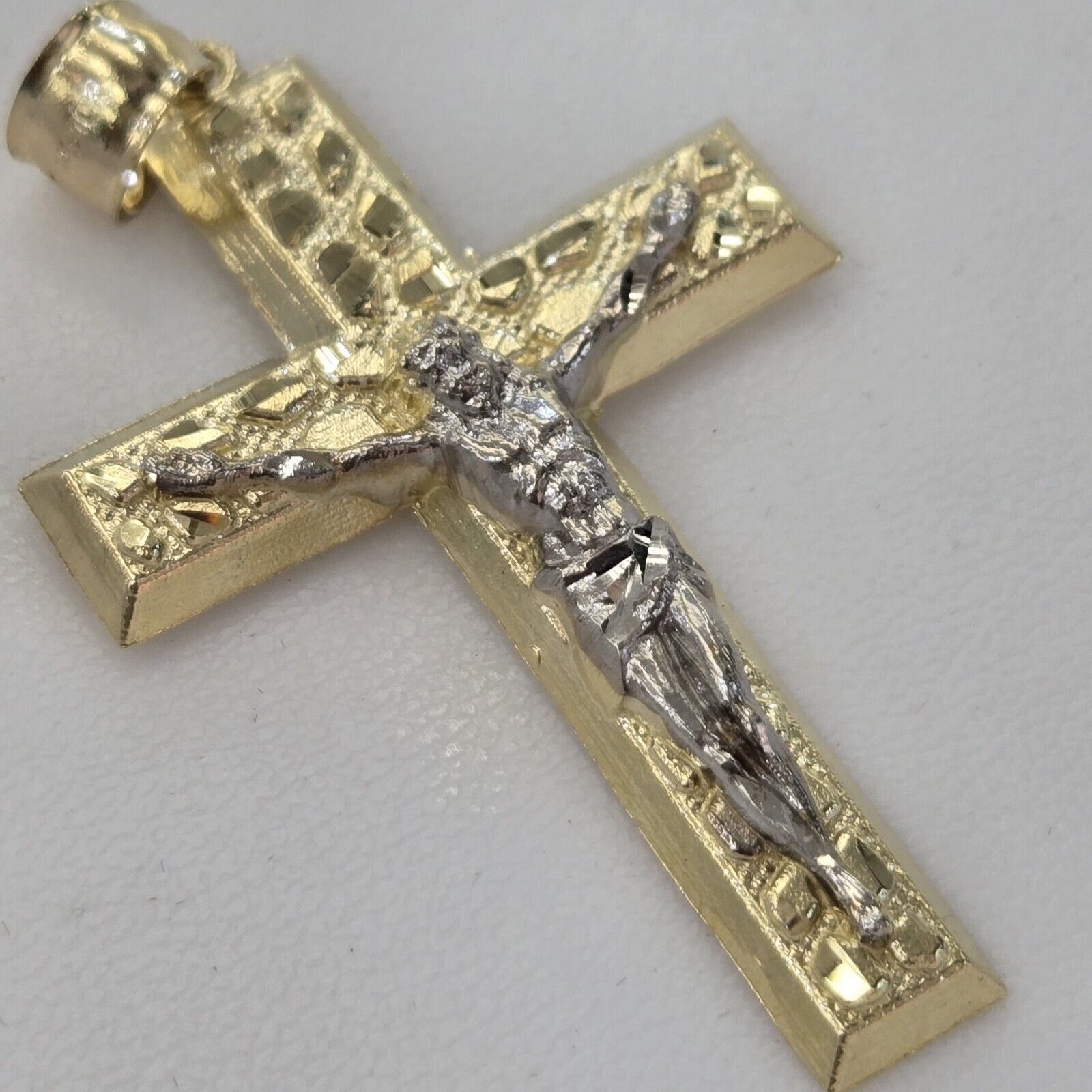 Real 10k Gold nugget Jesus Crucifix Cross Pendant charm