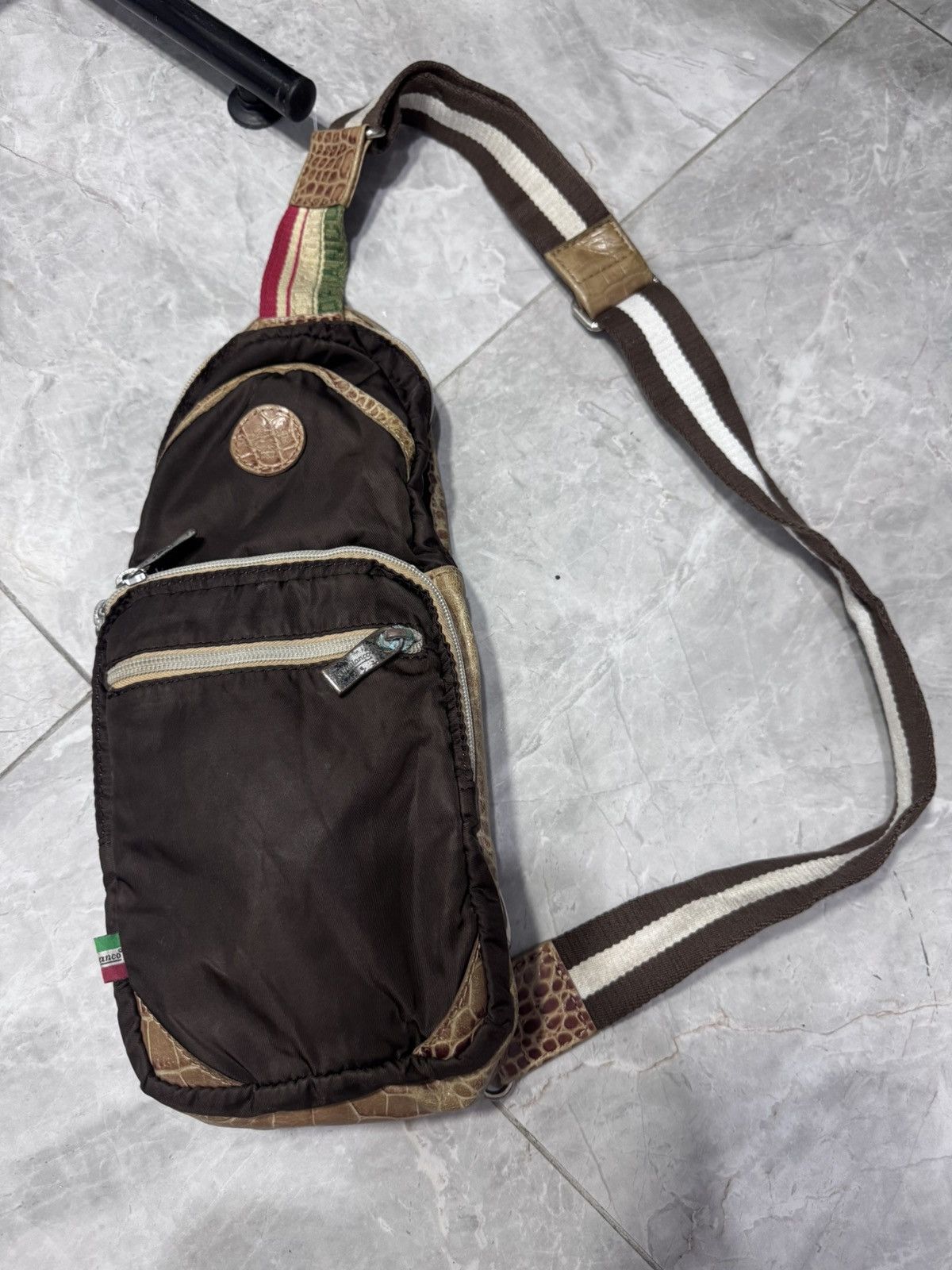 Orobianco OROBIANCO Italy Nylon & Croc-Embossed Leather Sling Bag Size ONE SIZE - 1 Thumbnail