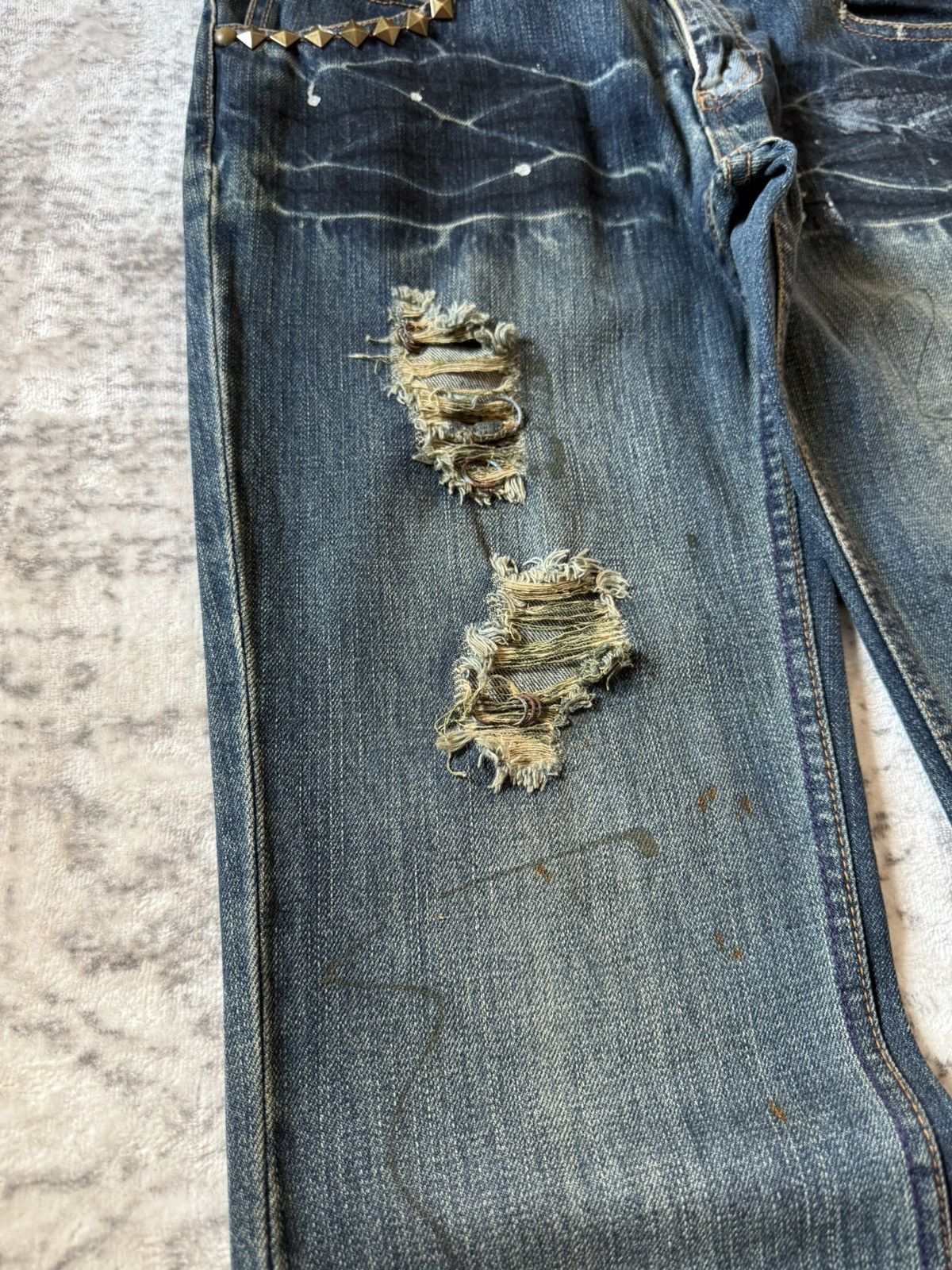 If Six Was Nine Root Three Japan Studded & Pierced Rusty Wash Flared Jeans Size US 32 / EU 48 - 8 Thumbnail